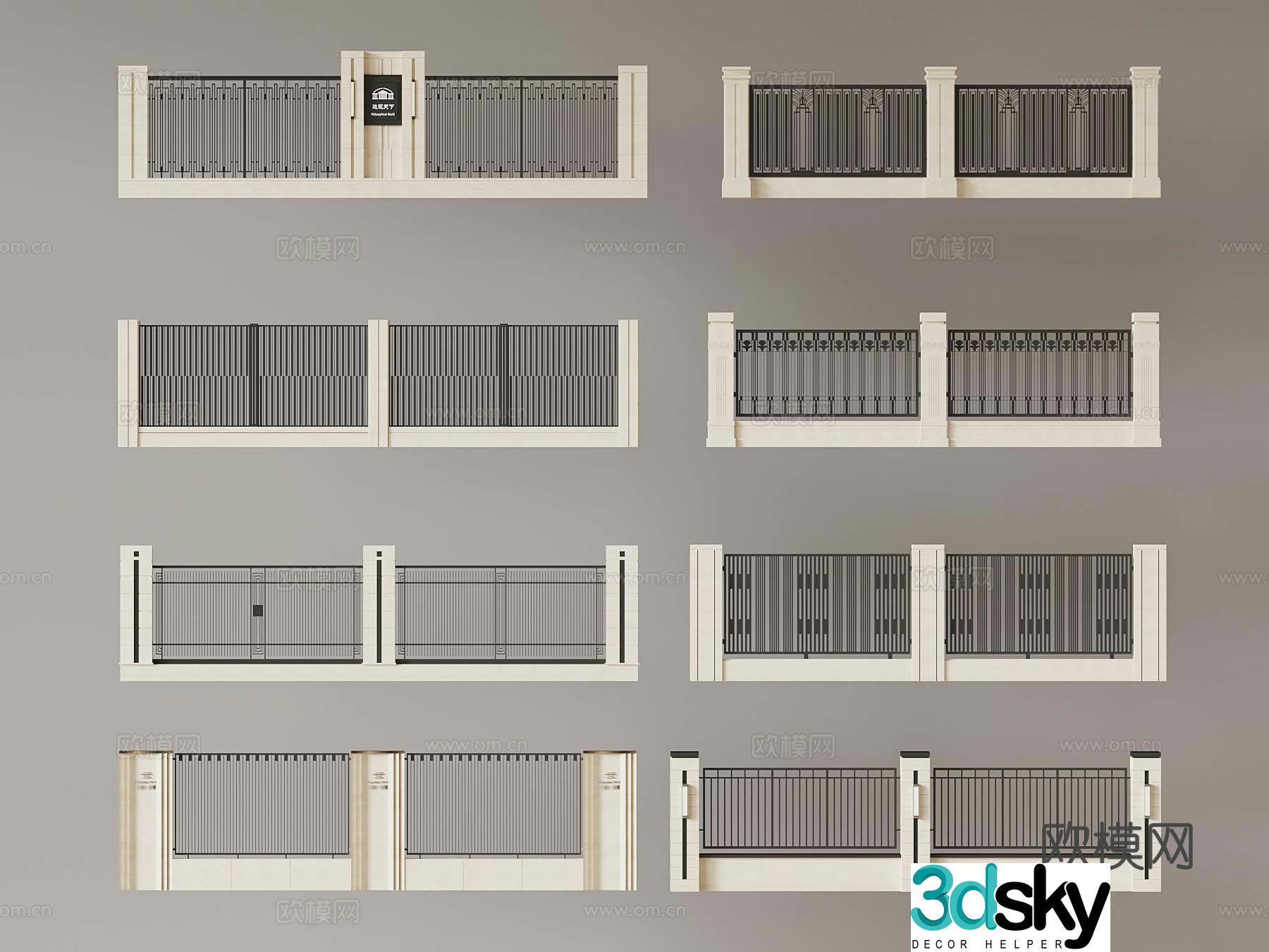 European-style fence fence guardrail courtyard wall 3d model