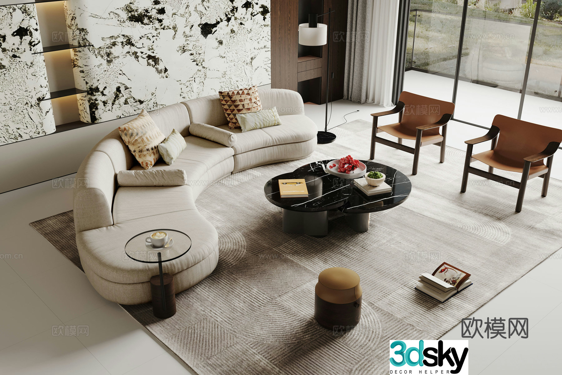Modern sofa coffee table combination Multi-person sofa coffee table leisure chair living room sofa 3D model