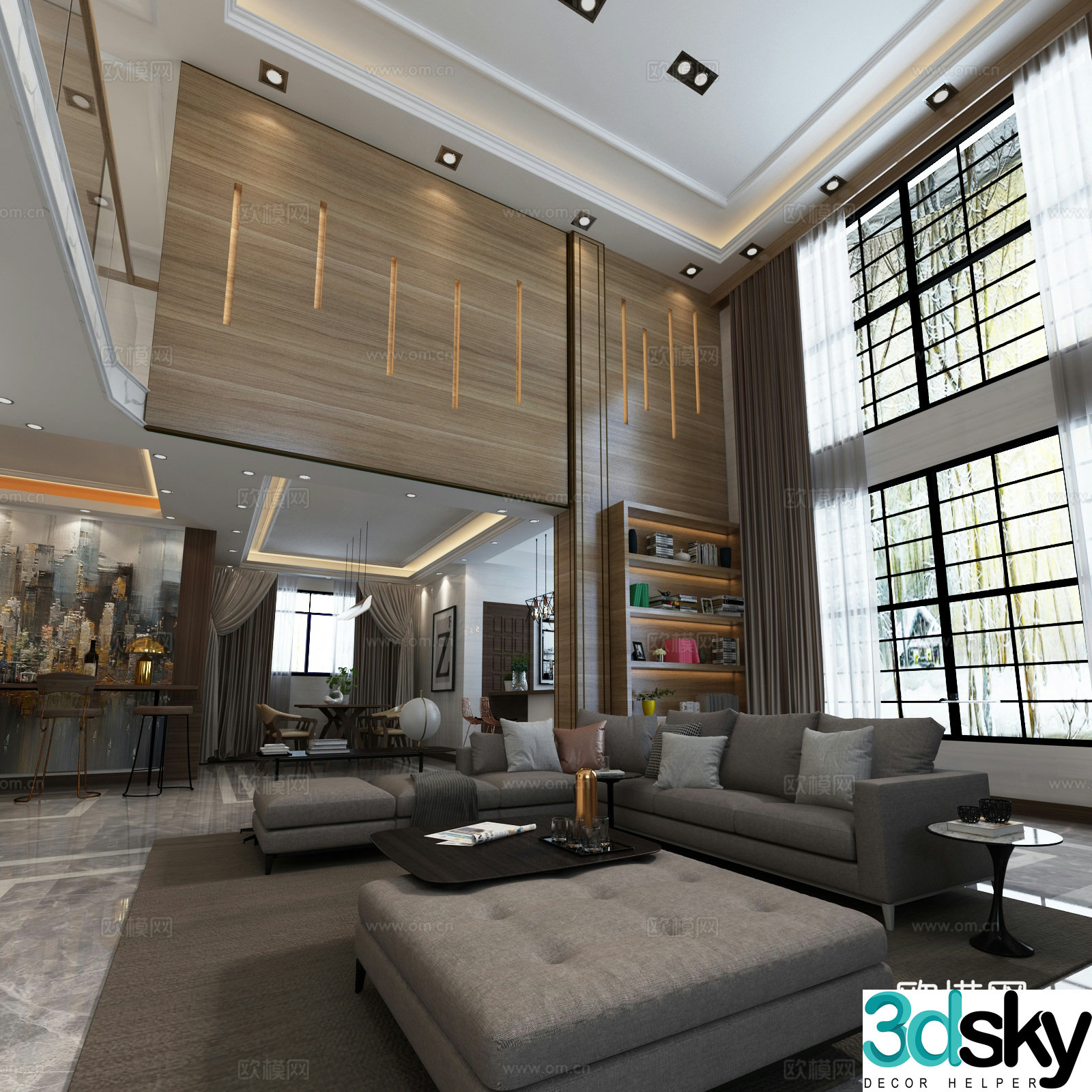 Modern villa living room dining room sofa coffee table chandelier TV cabinet side cabinet dining table chair 3d model