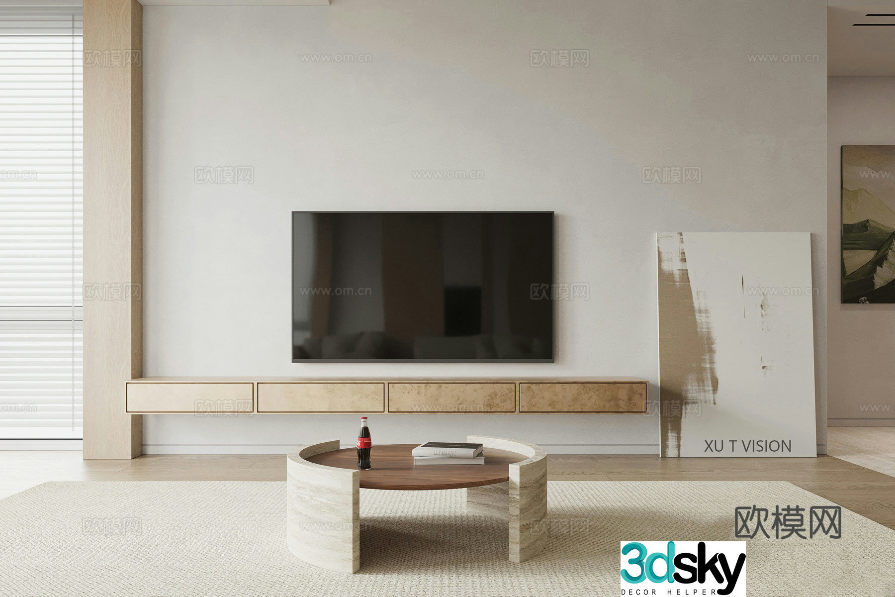 Modern log living room 3d model