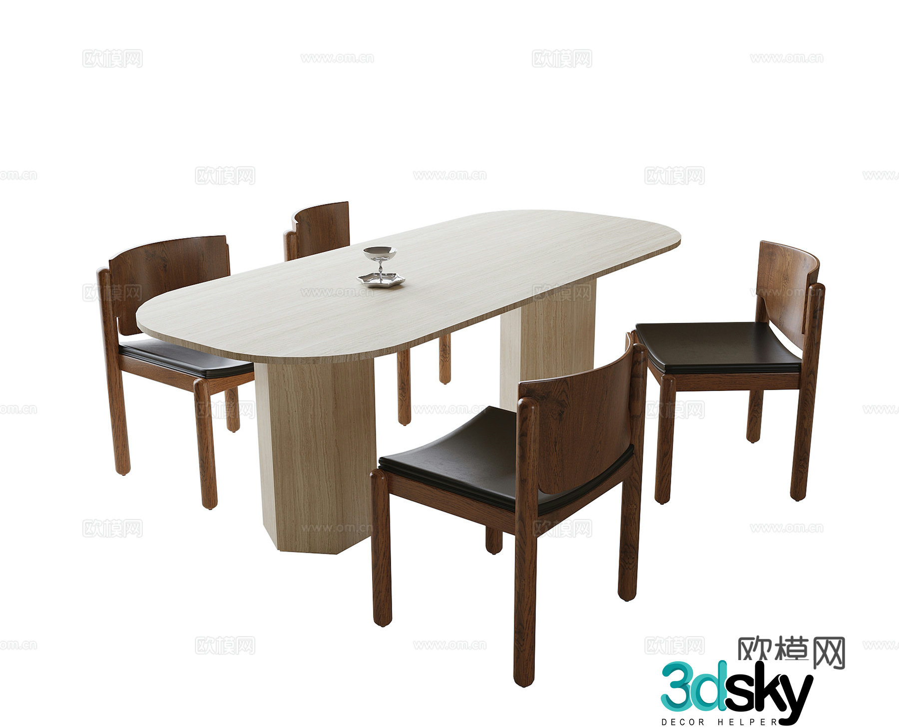 Modern dining table and chair combination dining chair single chair 3d model