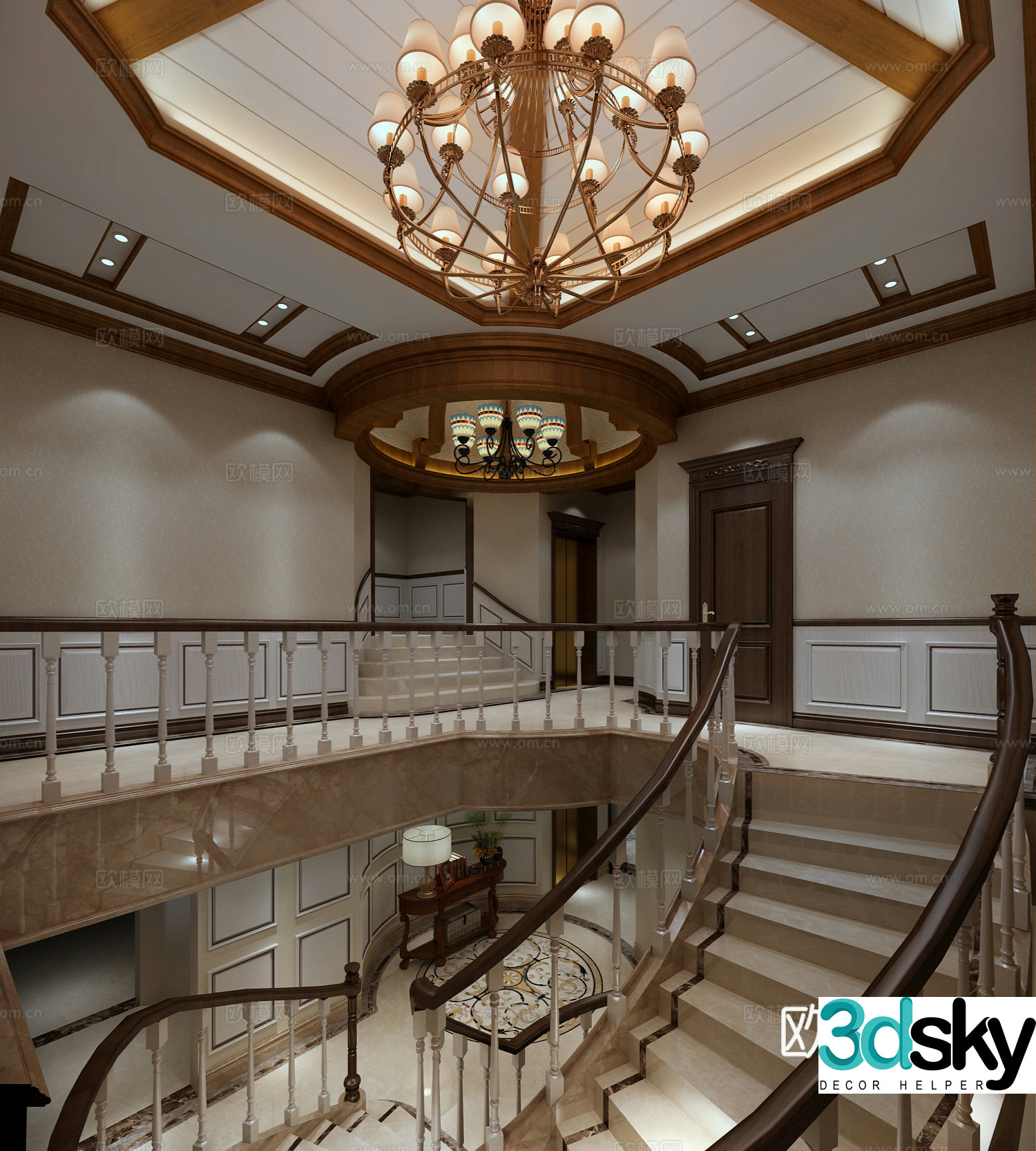 American stairwell Dome Spiral Staircase 3D Model