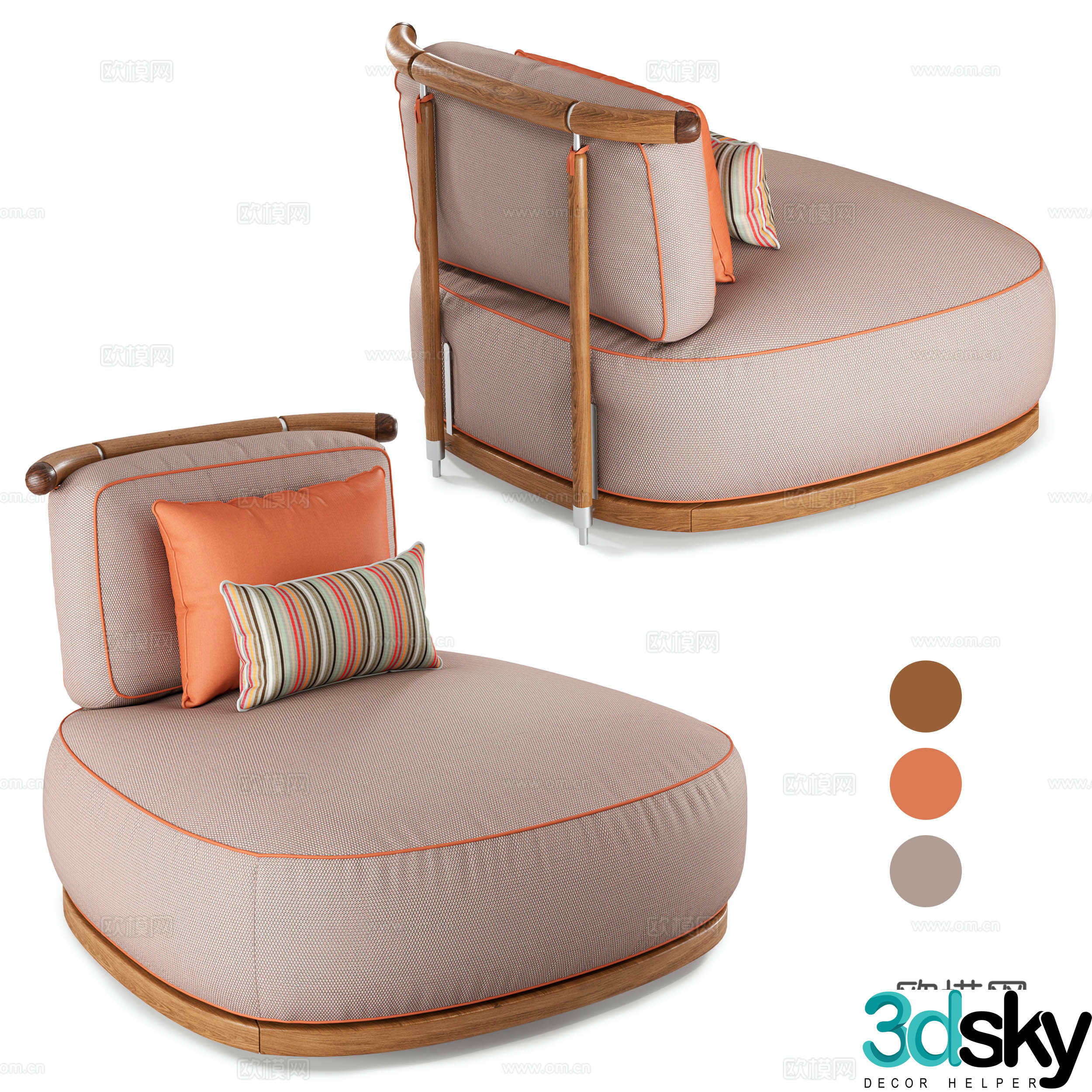New Chinese style wood style fabric sofa chair 3D model