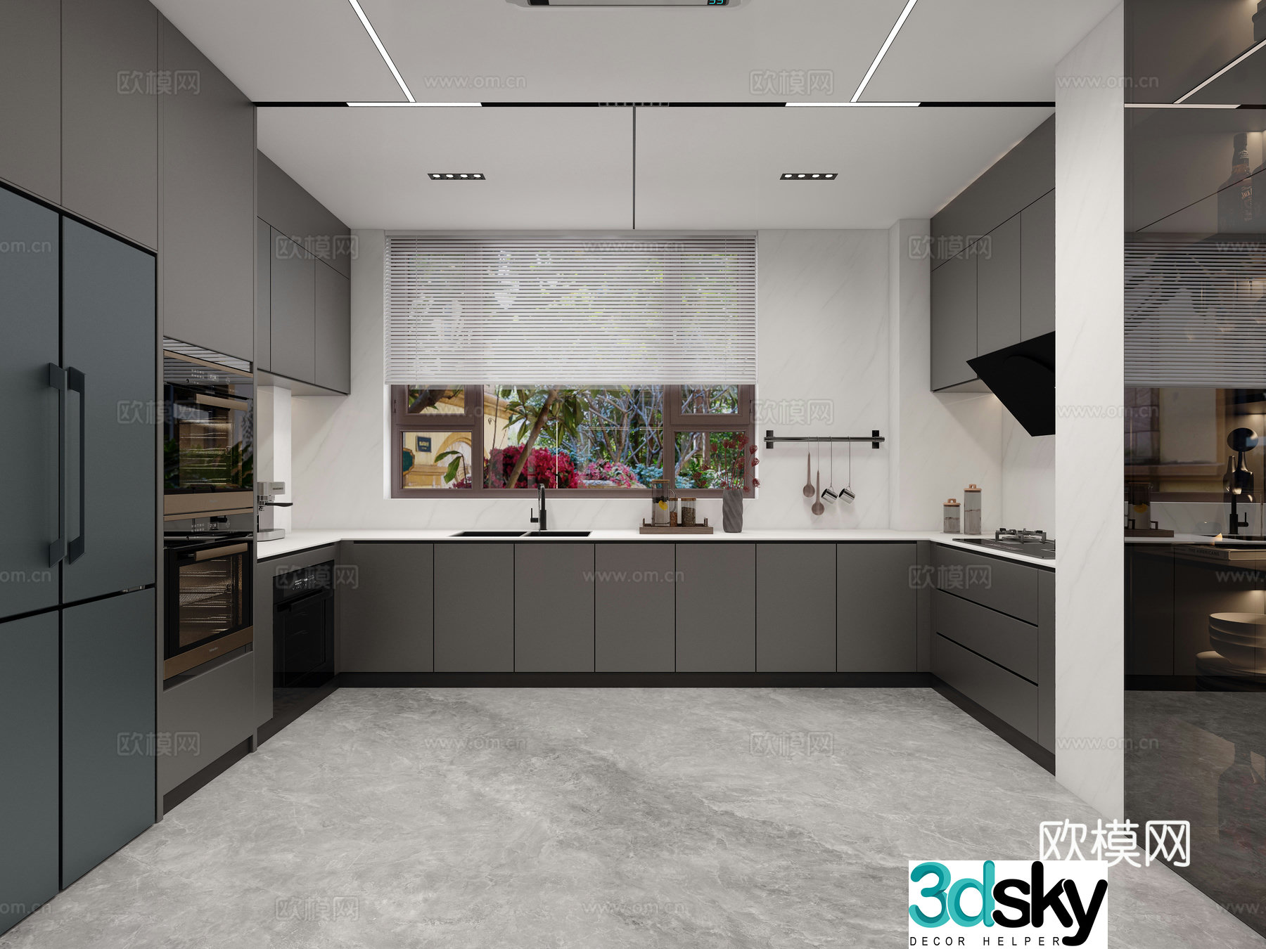 Modern Italian kitchen high-end appliances wine cabinet integrated ceiling 3D model