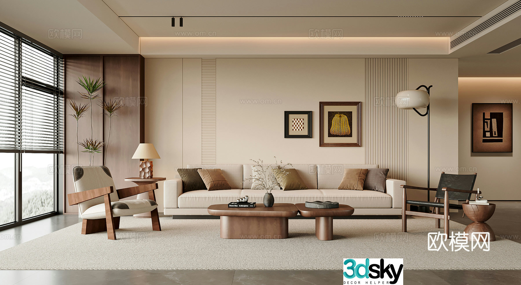 Modern medieval style living room sofa and coffee table combination medieval style coffee table leisure chair pier hanging painting 3D model