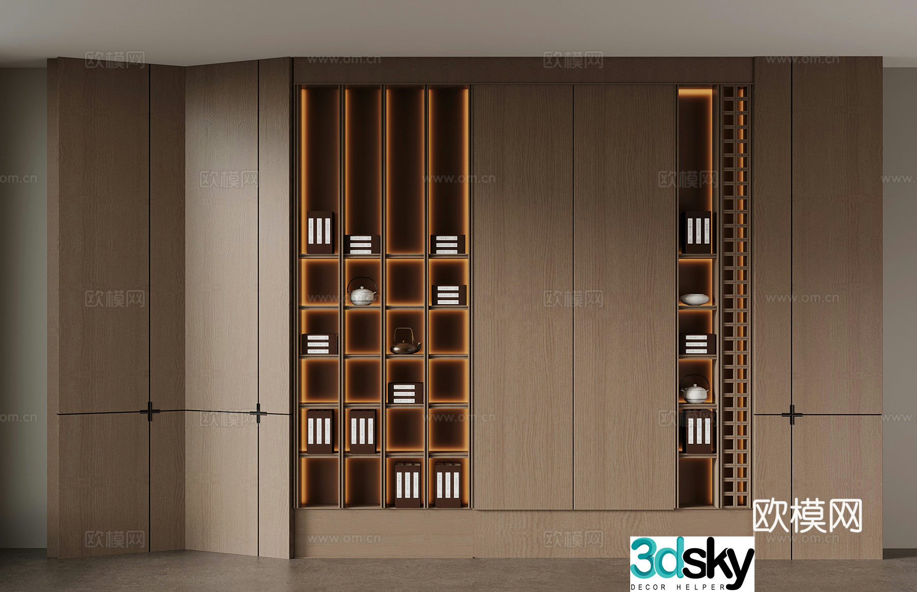 New Chinese style tea cabinet tea set decorative ornaments 3D model