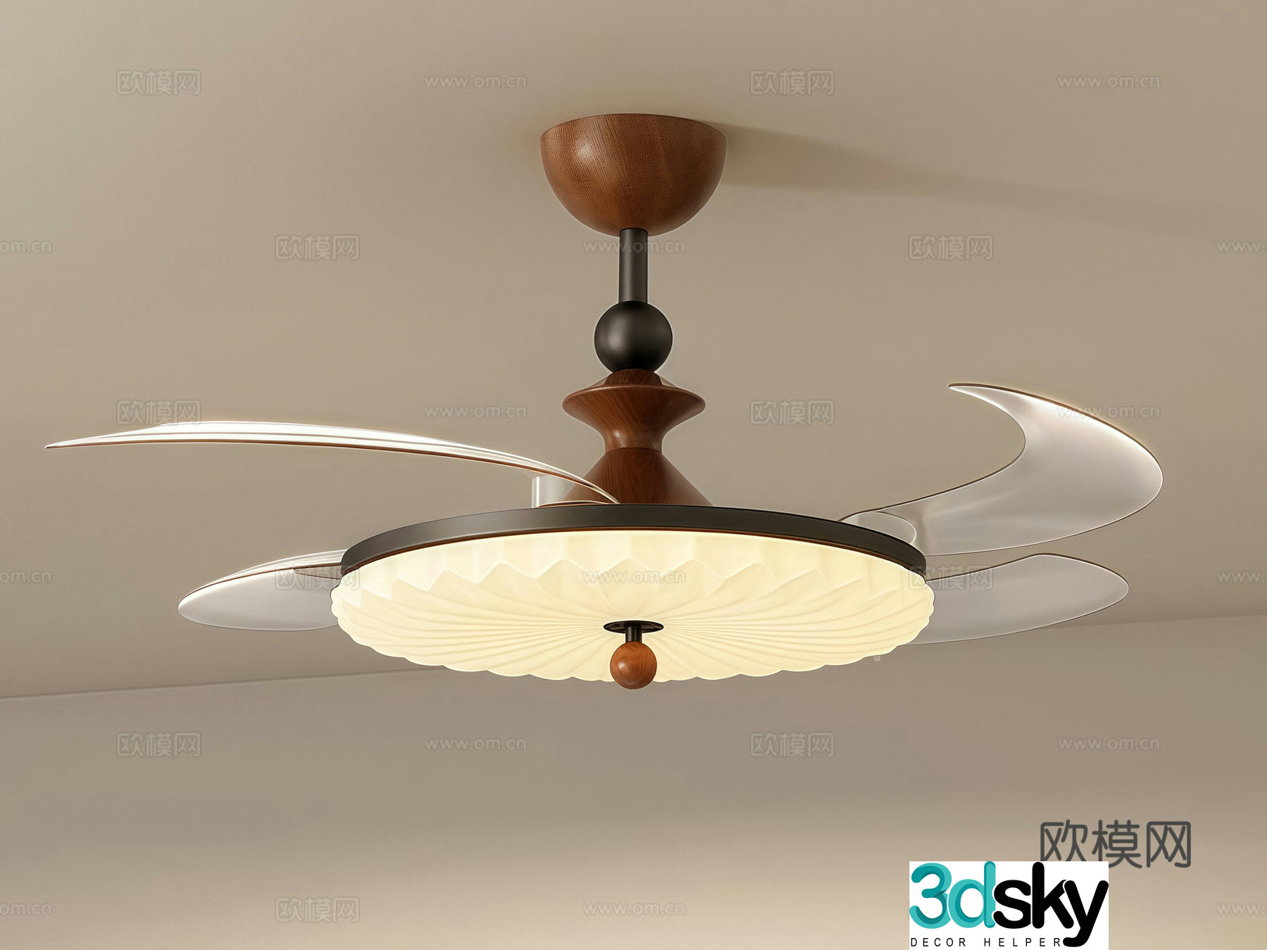 Middle-aged fan lights Restaurant chandeliers 3D model