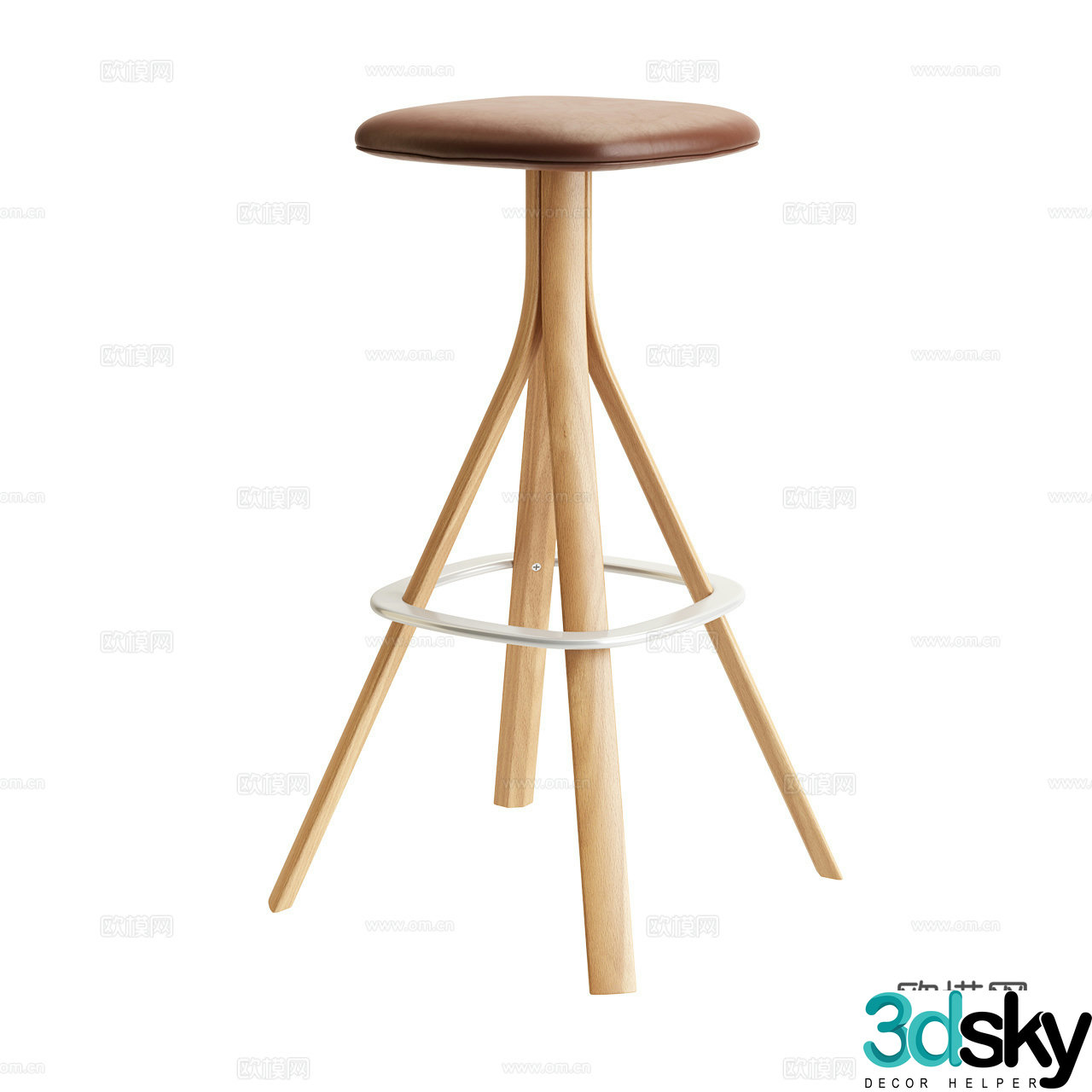 Lapalma Nordic bar stool Minimalist bar stool Oak bar stool Leather bar stool Leather stool 3D model