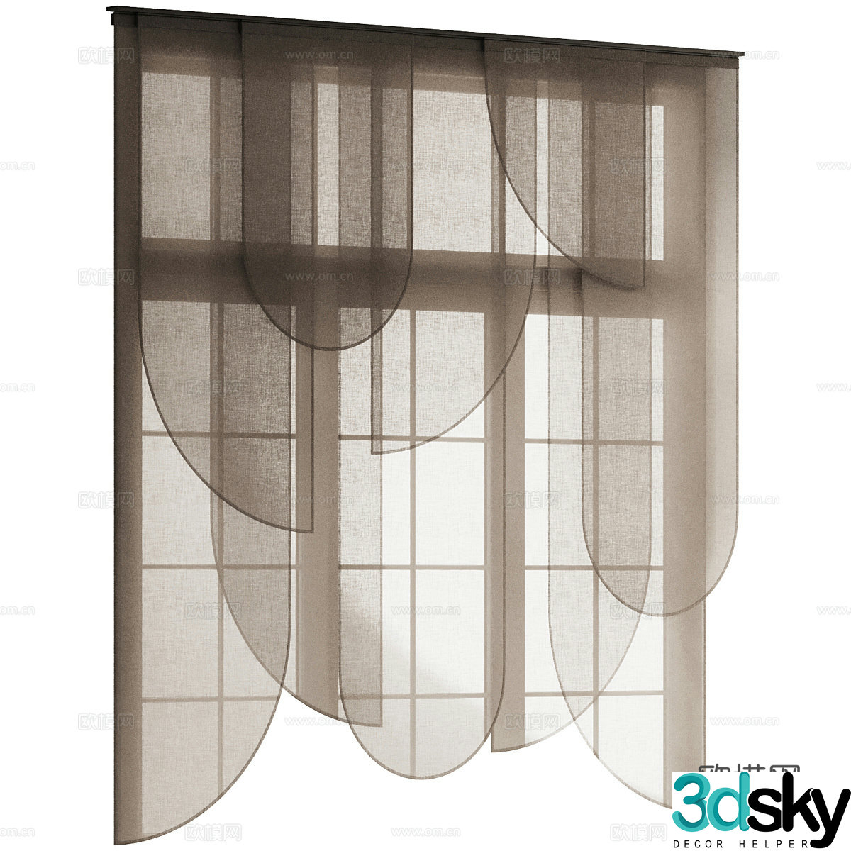 New Chinese style fabric roller blind Roman curtain 3D model