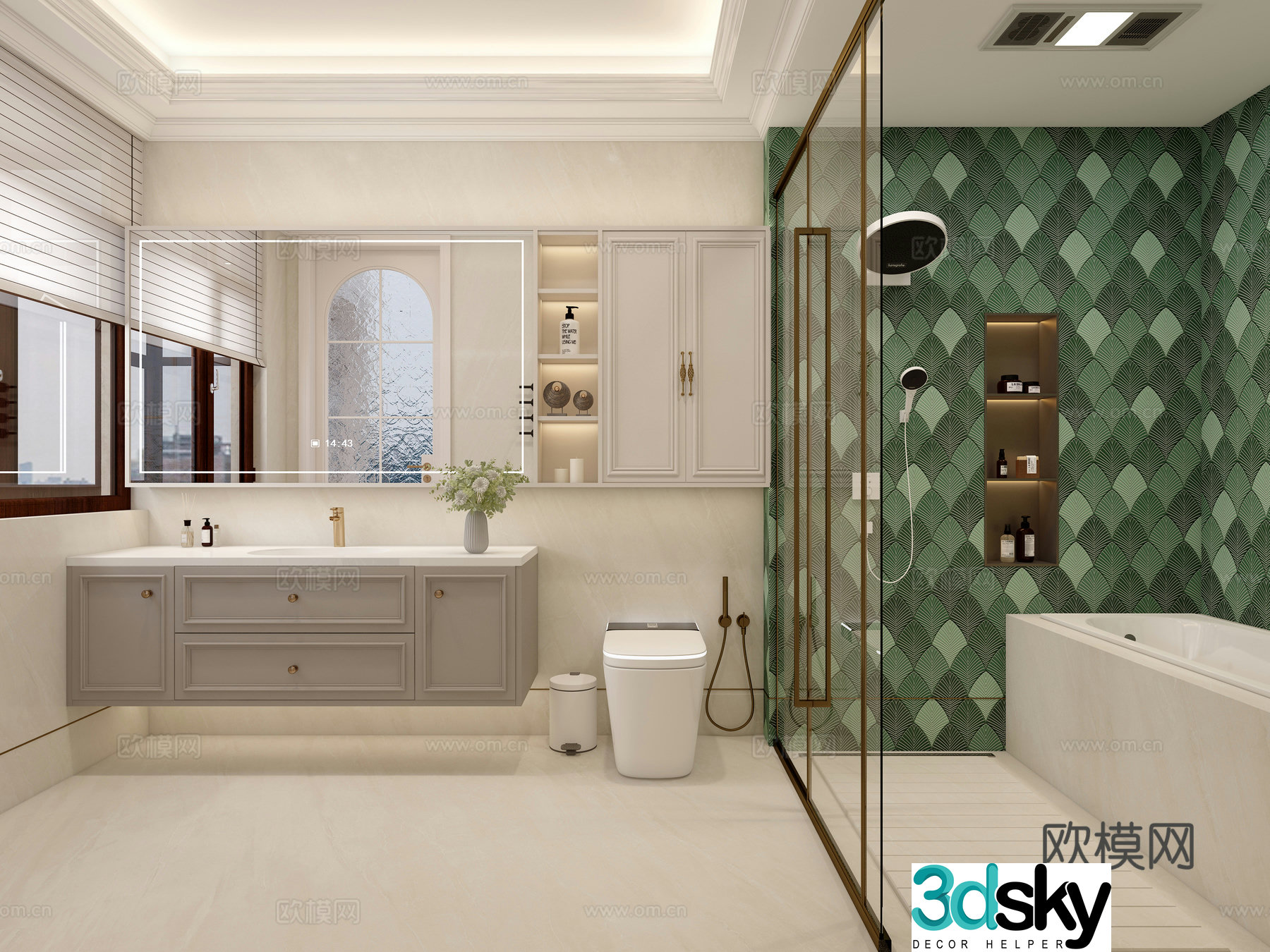 French bathroom bathroom cabinet smart toilet concealed shower embedded bathtub 3D model