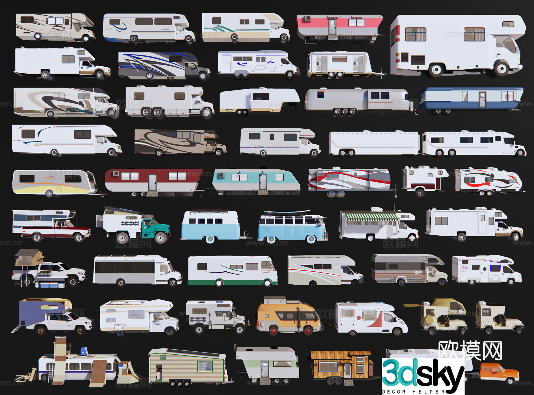 Modern RV, camper, station wagon, camper van, tourist vehicle, movable RV tour bus 3D model