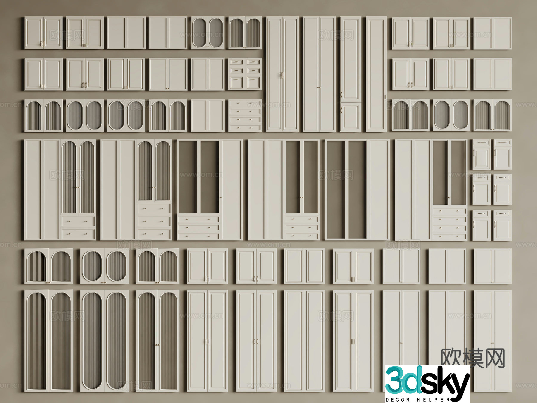 French cabinet door cabinet door combination 3D model