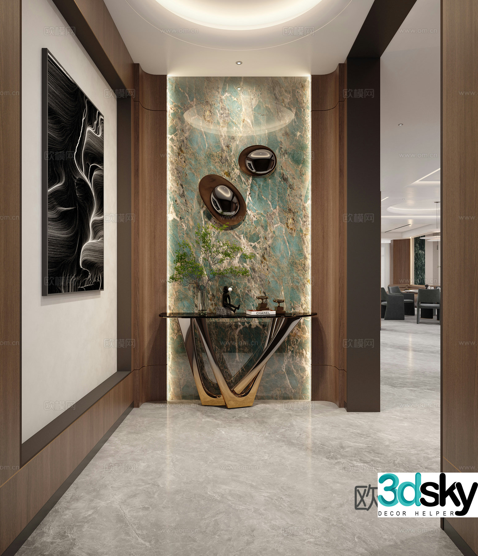 Modern Italian light luxury entrance hallway 3D model