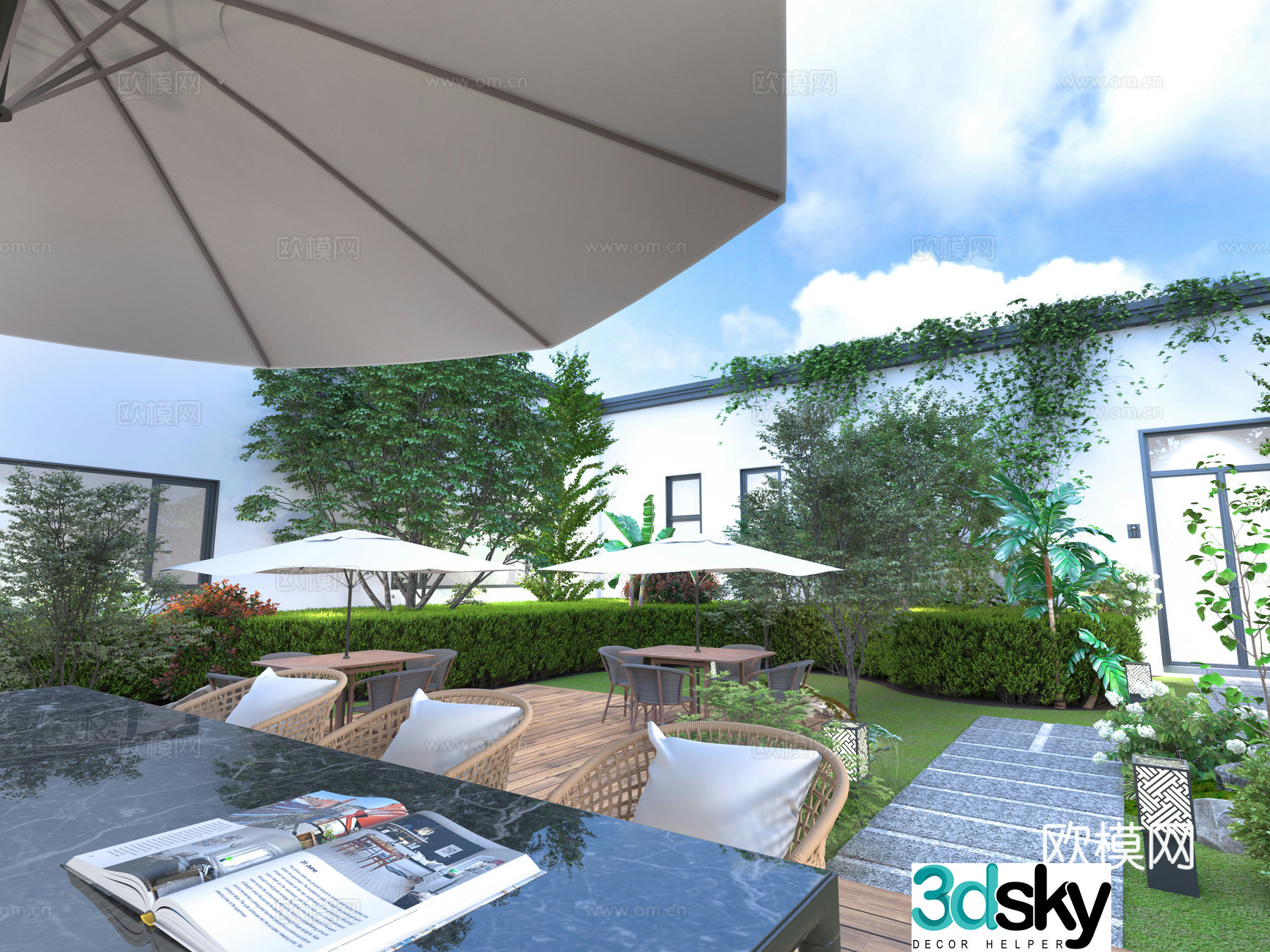 Modern courtyard garden villa garden green plants 3d model