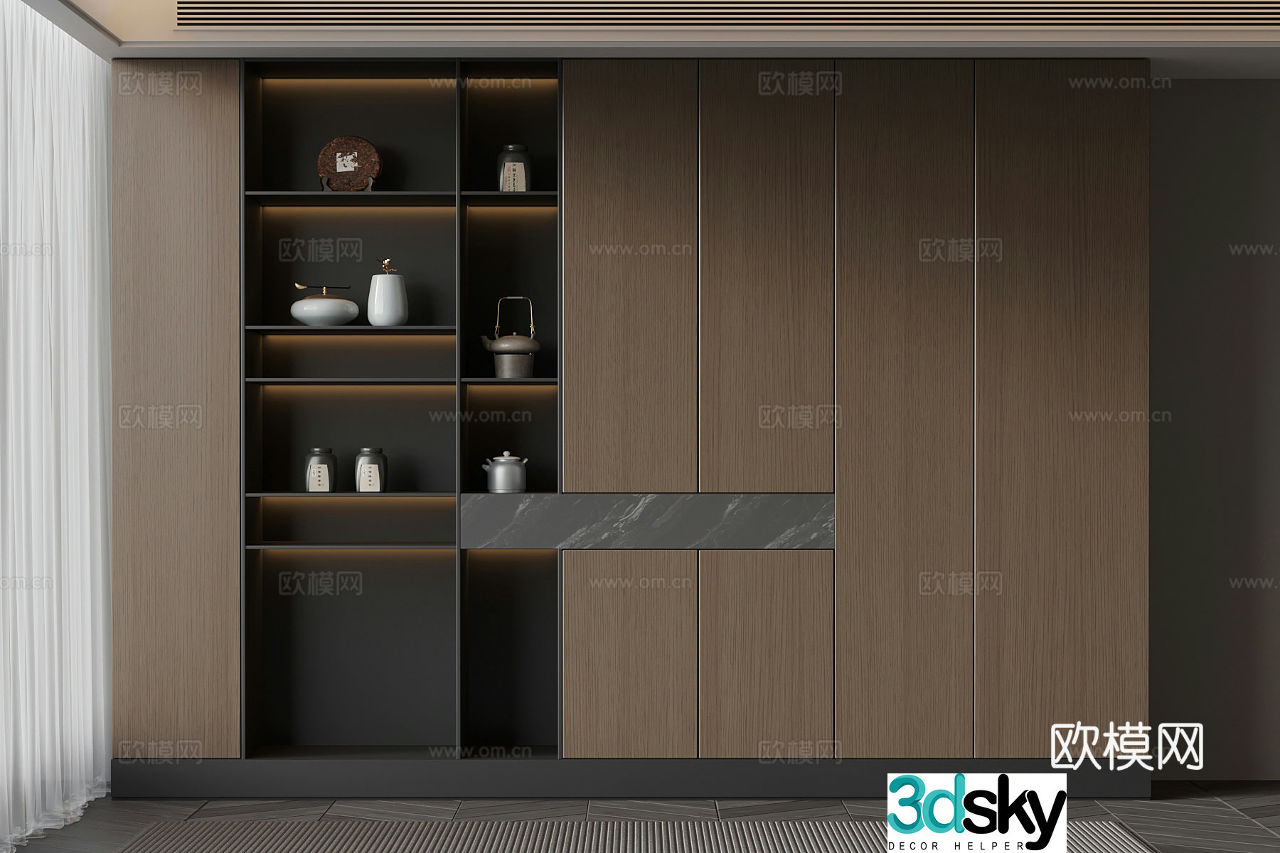 Italian tea cabinet tea set teapot 3d model
