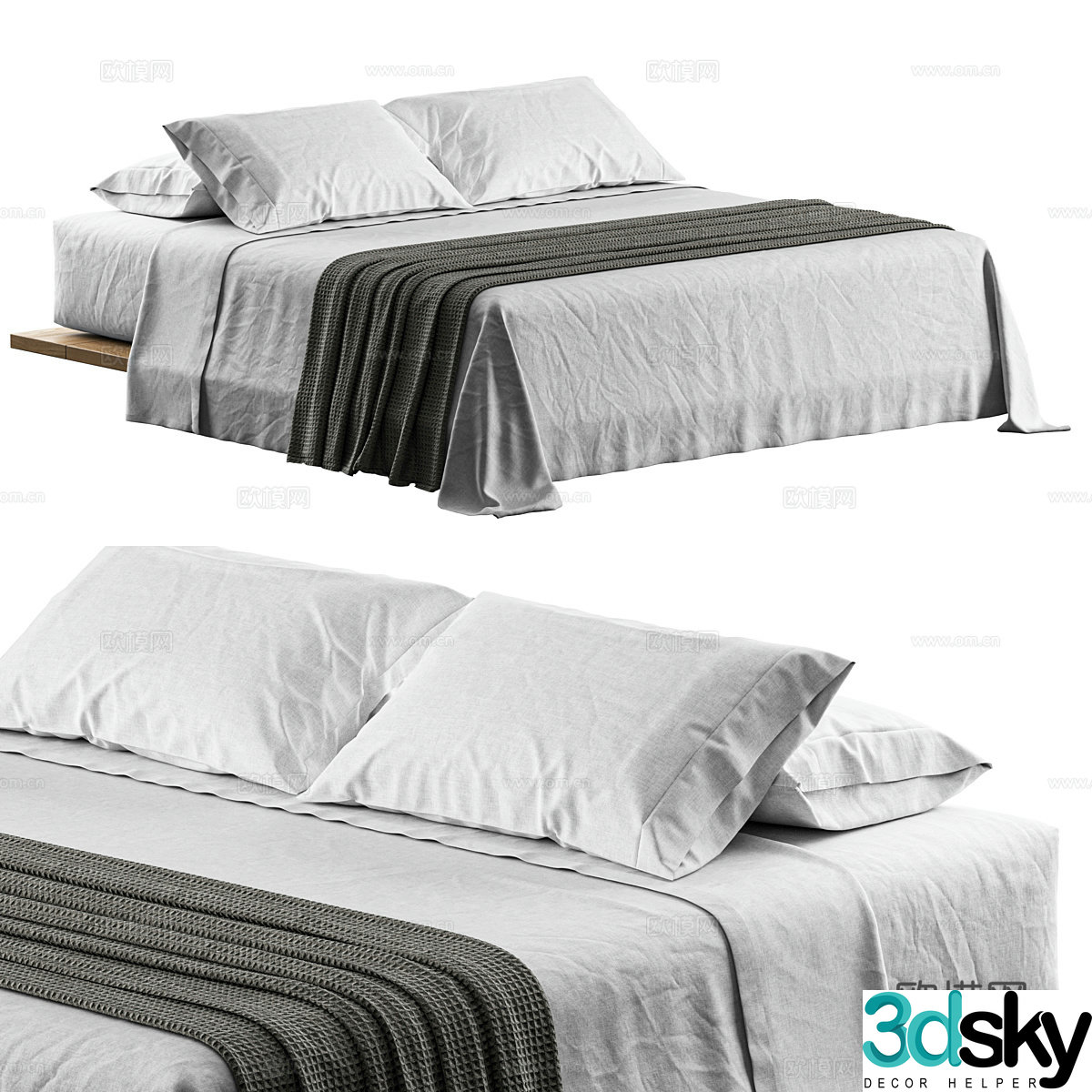 Modern Italian minimalist fabric double bed 3D model