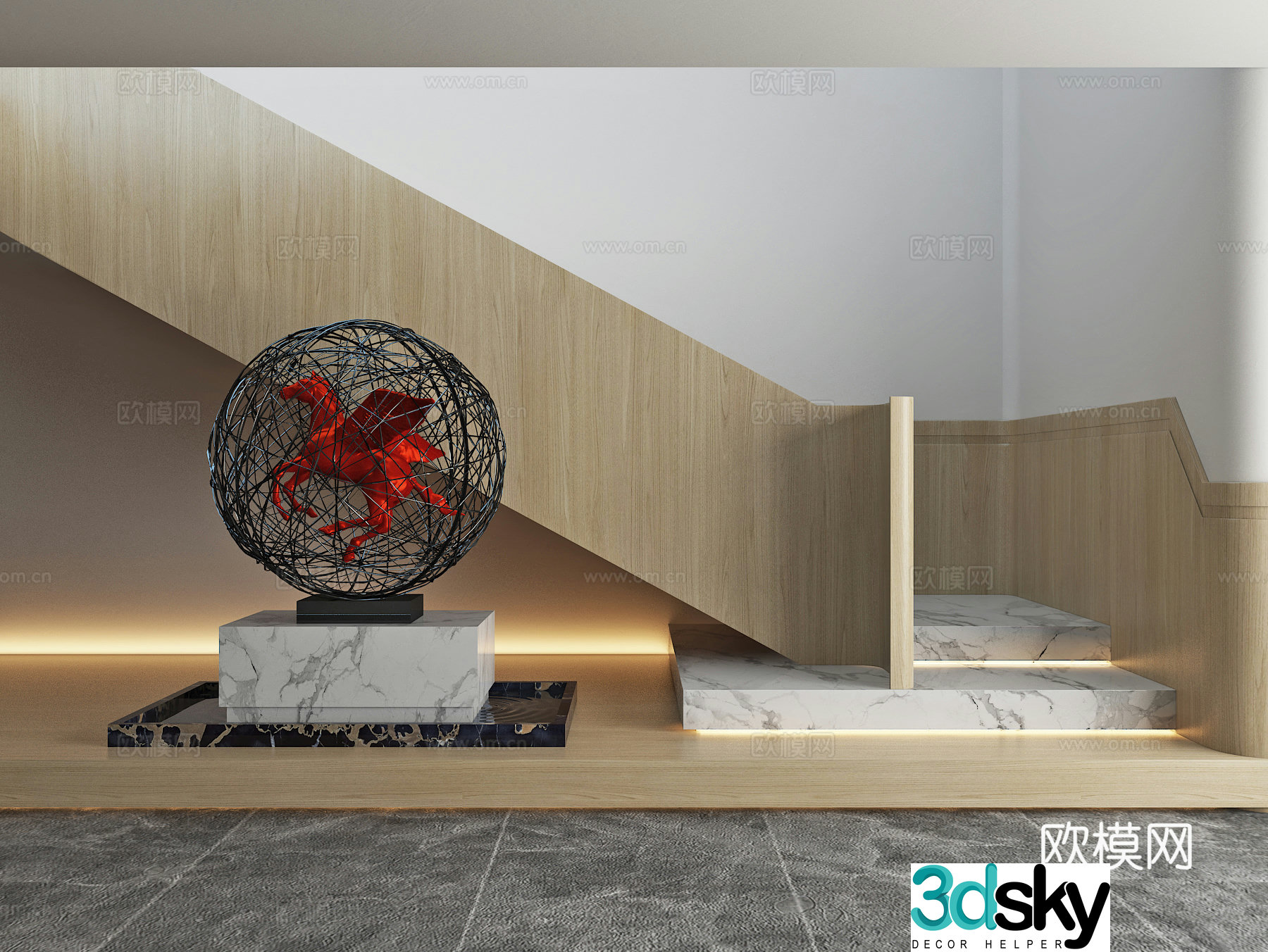 Stairwell beautiful palace handrail installation sculpture landscaping 3d model