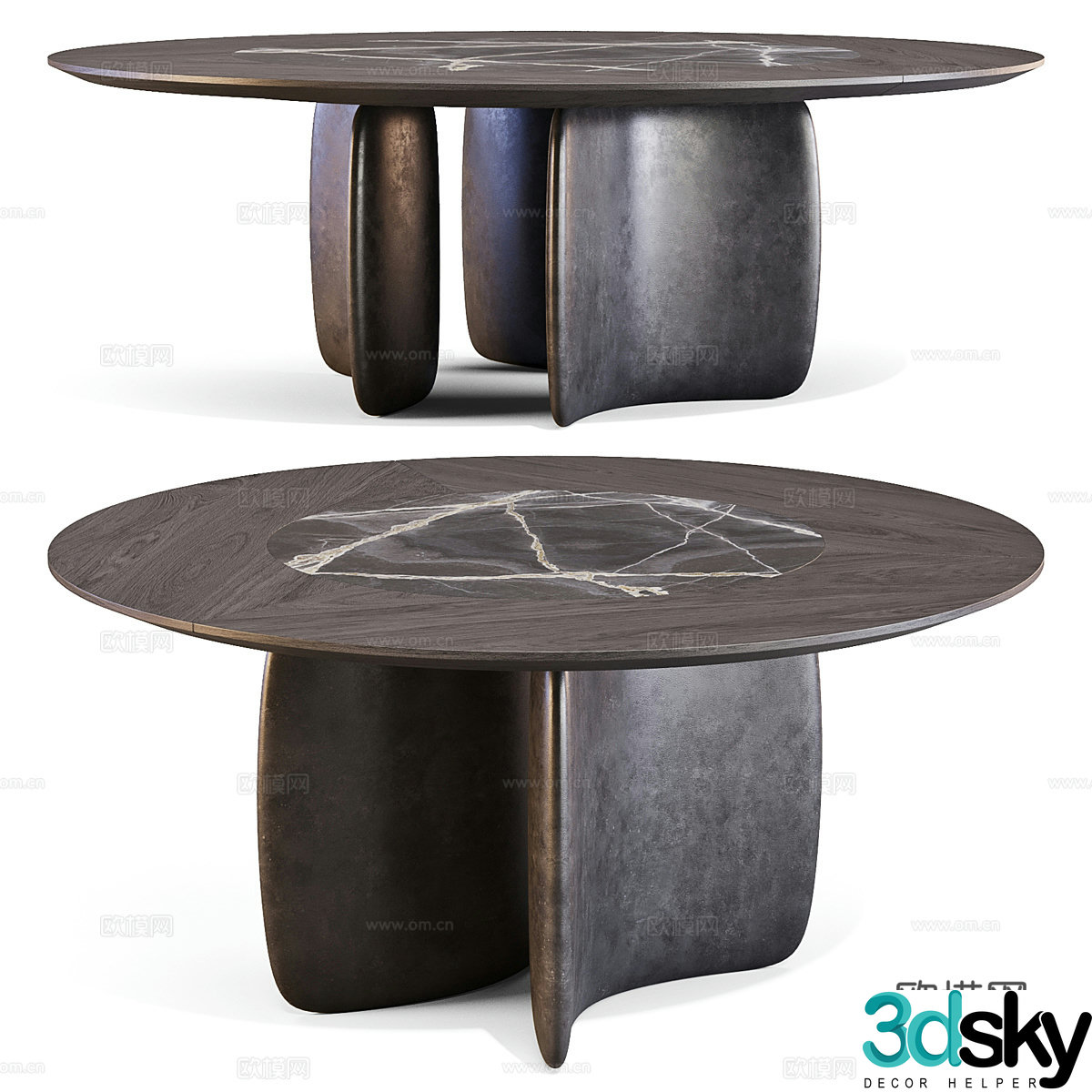 Modern Italian light luxury round dining table 3D model