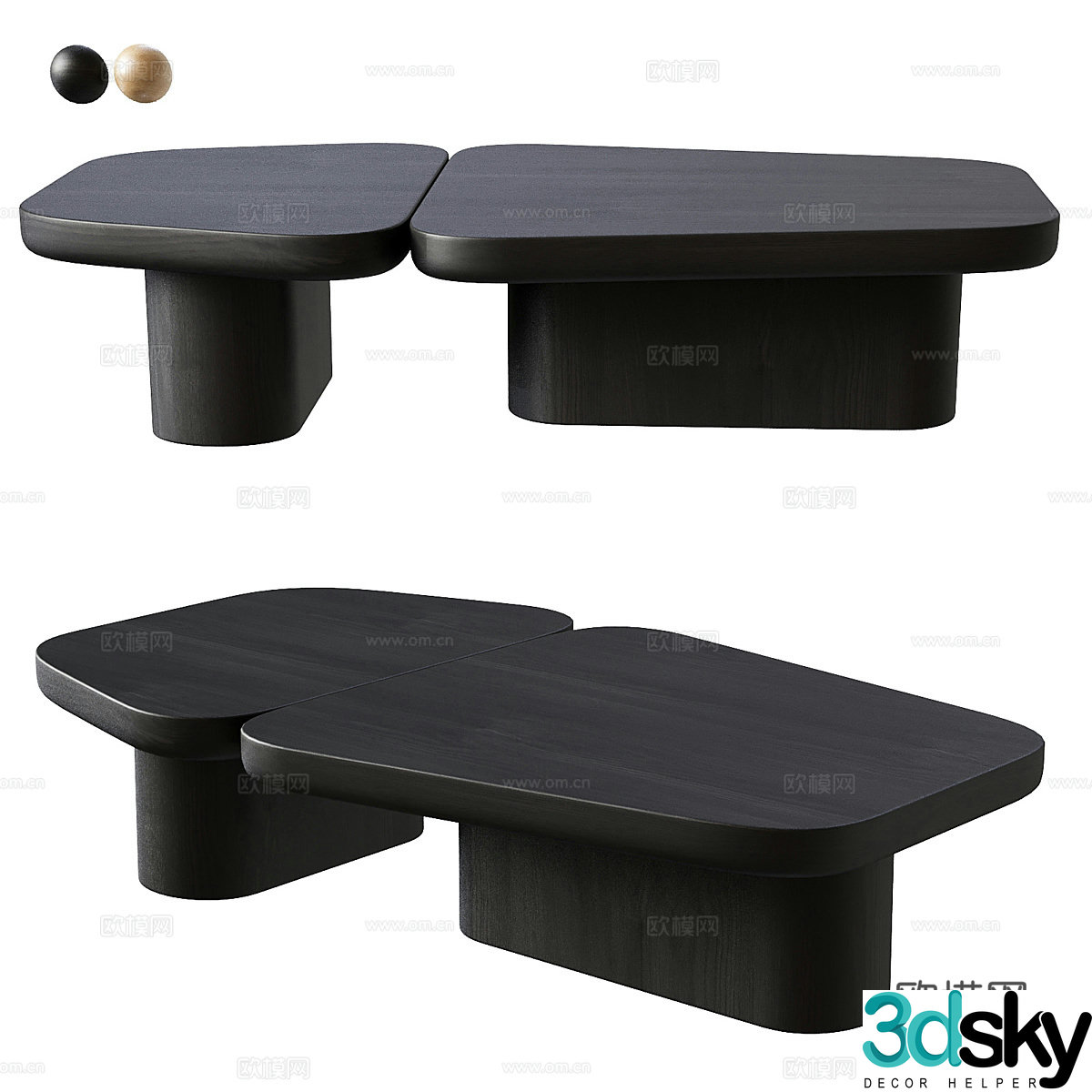 Modern Italian solid wood special-shaped coffee table 3D model