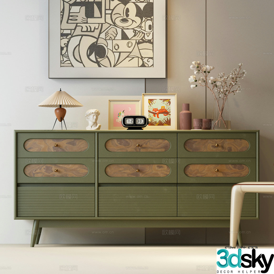Modern medieval chest of drawers New Chinese medieval side cabinet 3D model