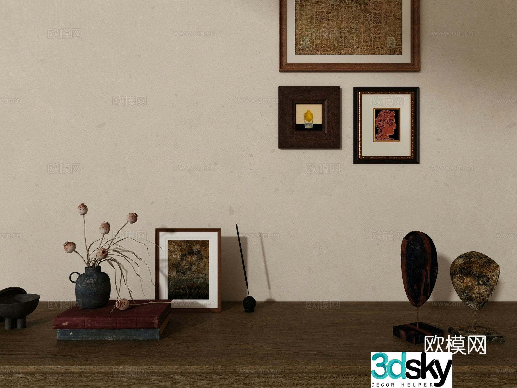 Medium style hanging painting ornaments combination 3D model