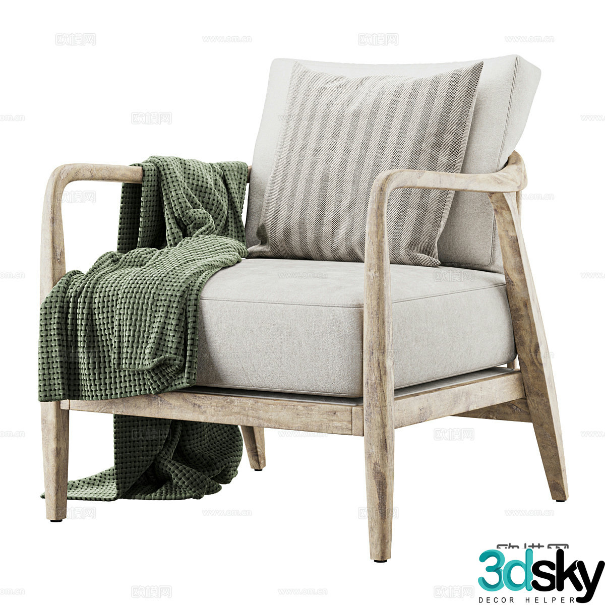 New Chinese style fabric wooden armchair 3D model