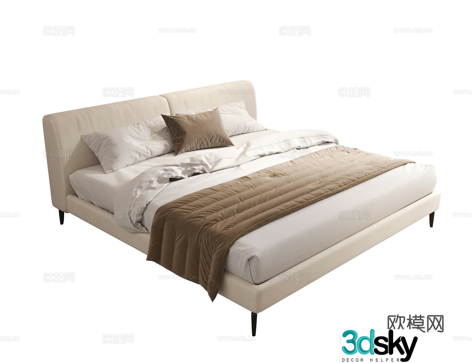 Modern double bed elderly bed fabric double bed master bed secondary bed guest bed 3d model