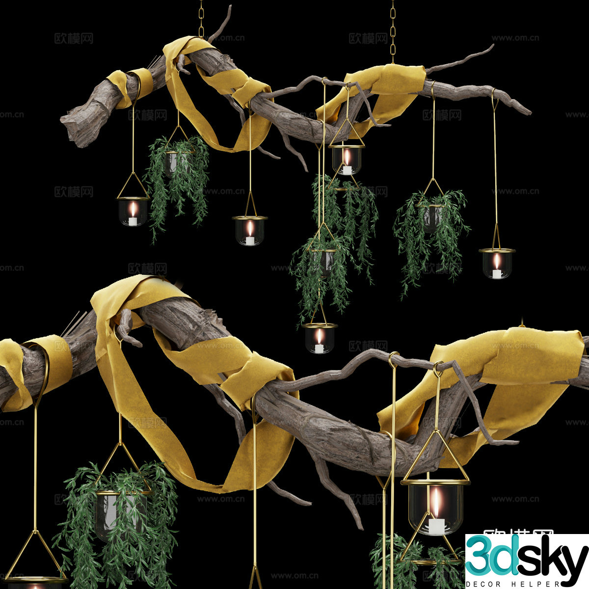 New Chinese style wavy branch decorative chandelier 3d model
