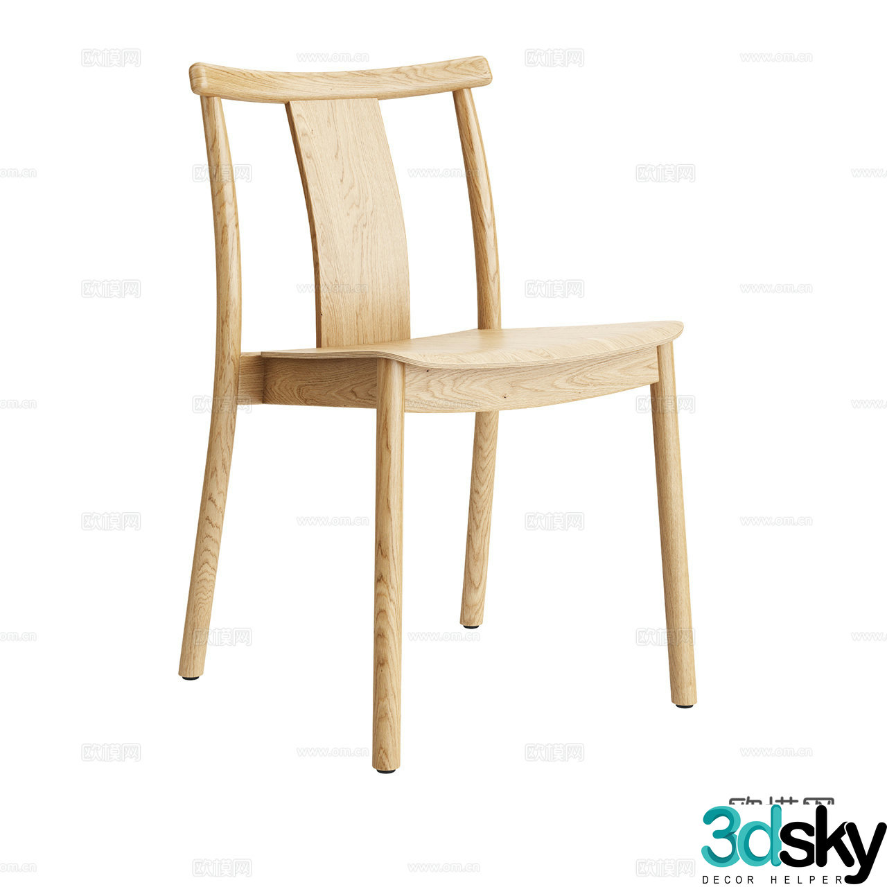 Menu New Chinese dining chair Nordic single chair Oak chair Wooden chair Minimalist chair Dining chair 3d model