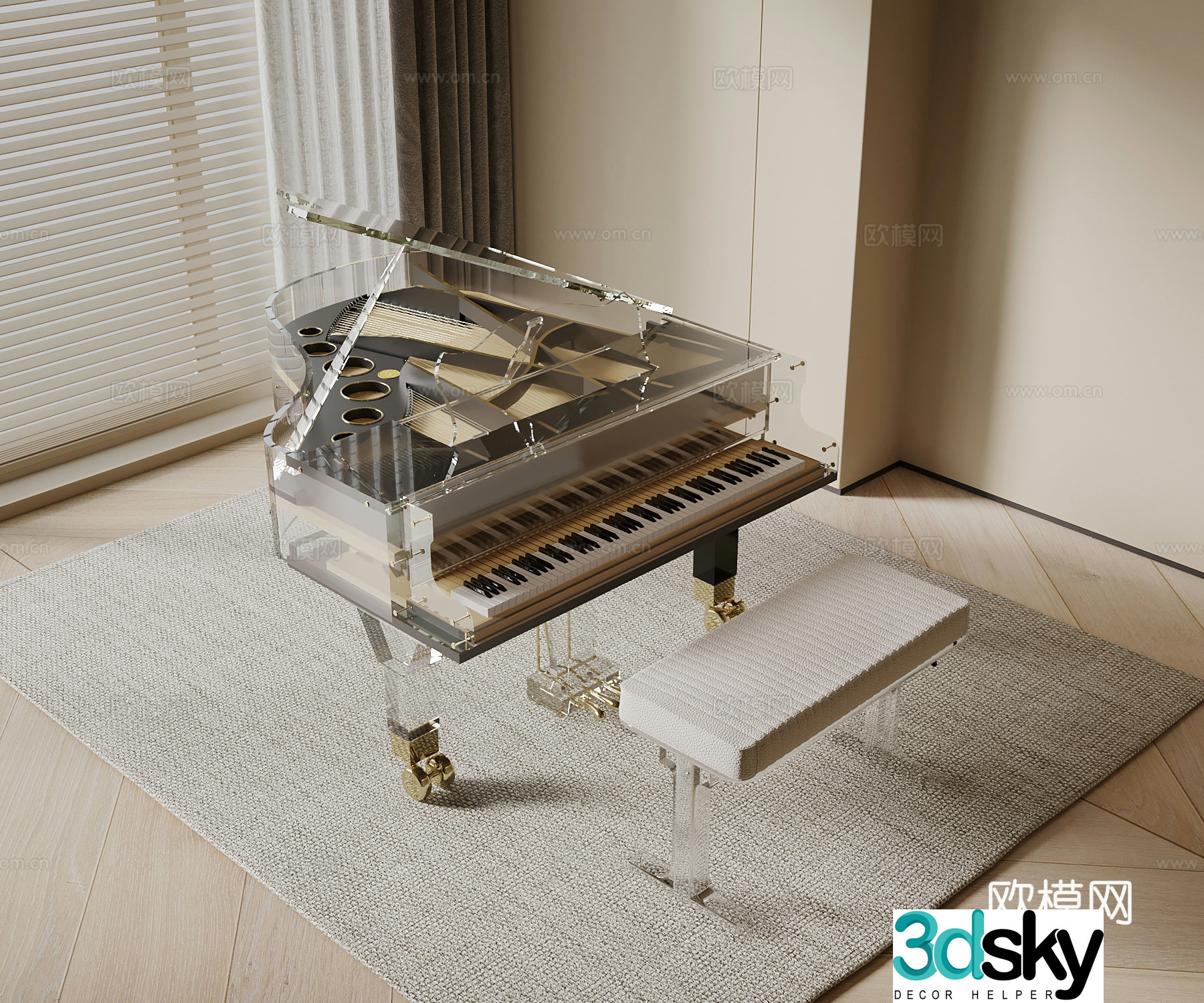 modern piano grand piano 3d model