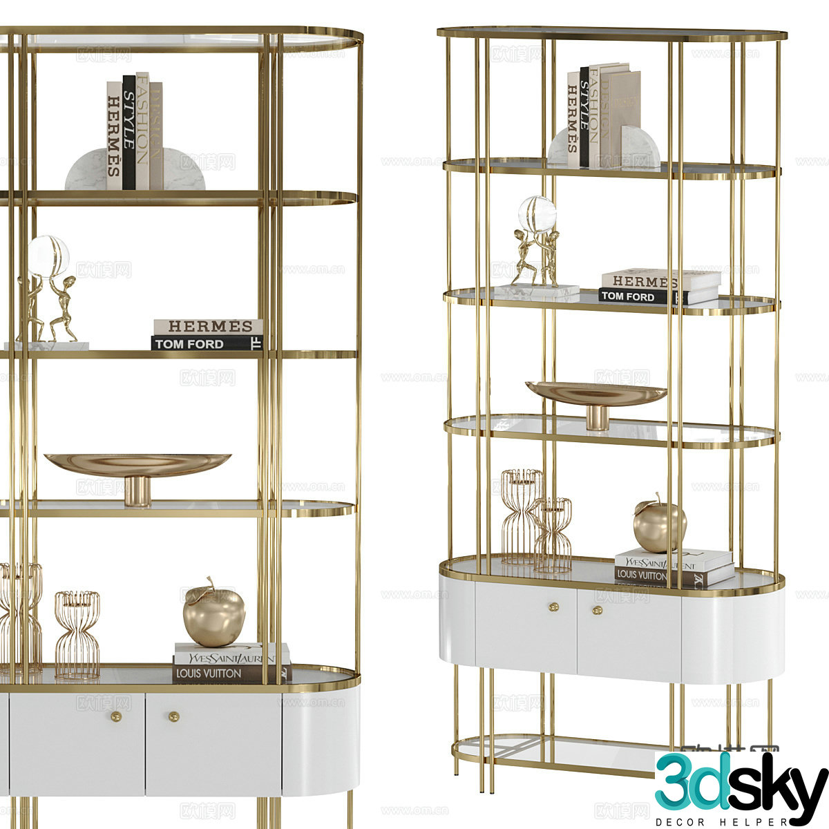 Modern light luxury decorative shelf bookshelf 3d model