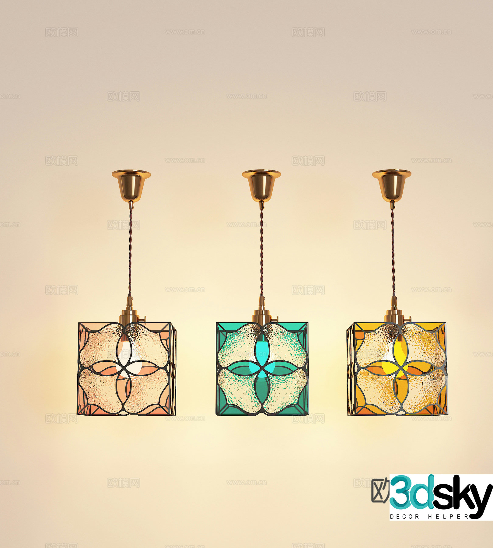 Modern retro glass chandeliers combination 3d model