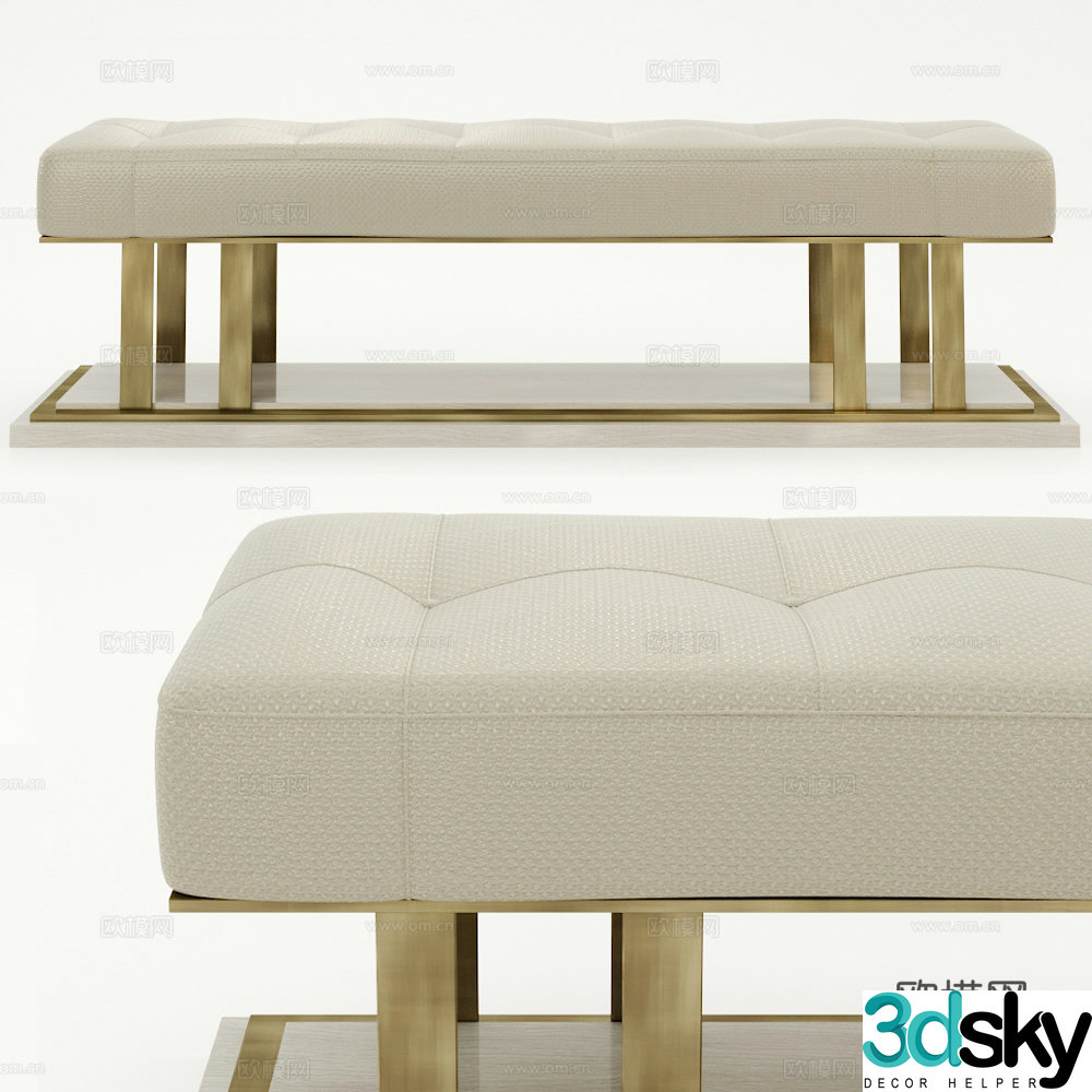 Modern light luxury fabric bench 3D model