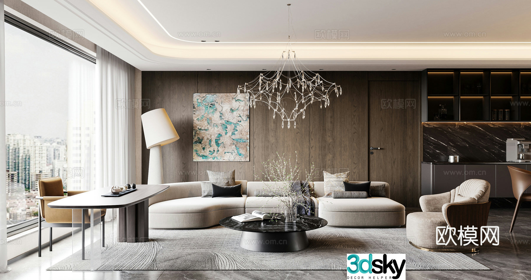 Italian light luxury living restaurant 3D model