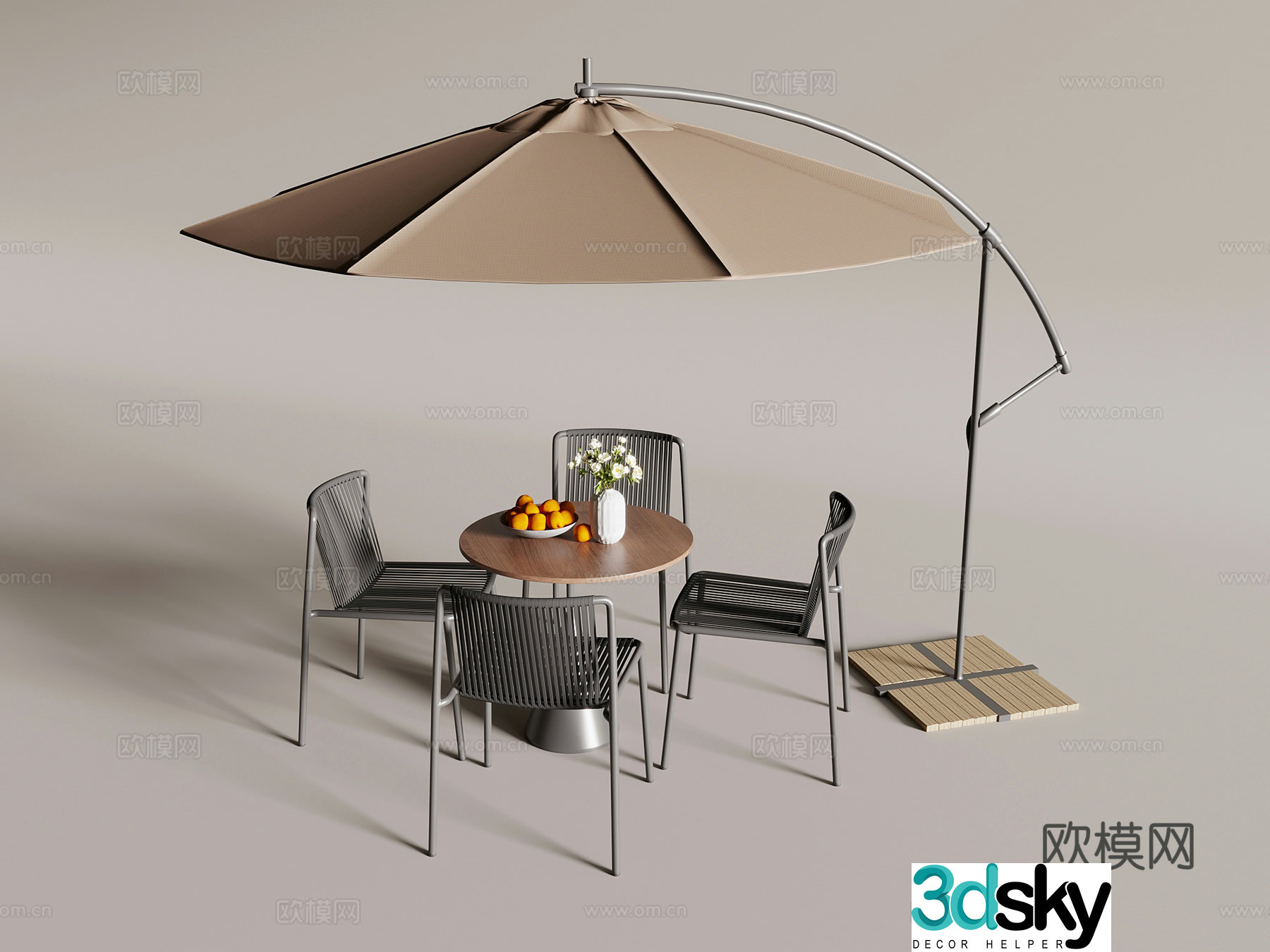 Outdoor table and chairs Modern outdoor table and chairs Awning Parasol 3d model