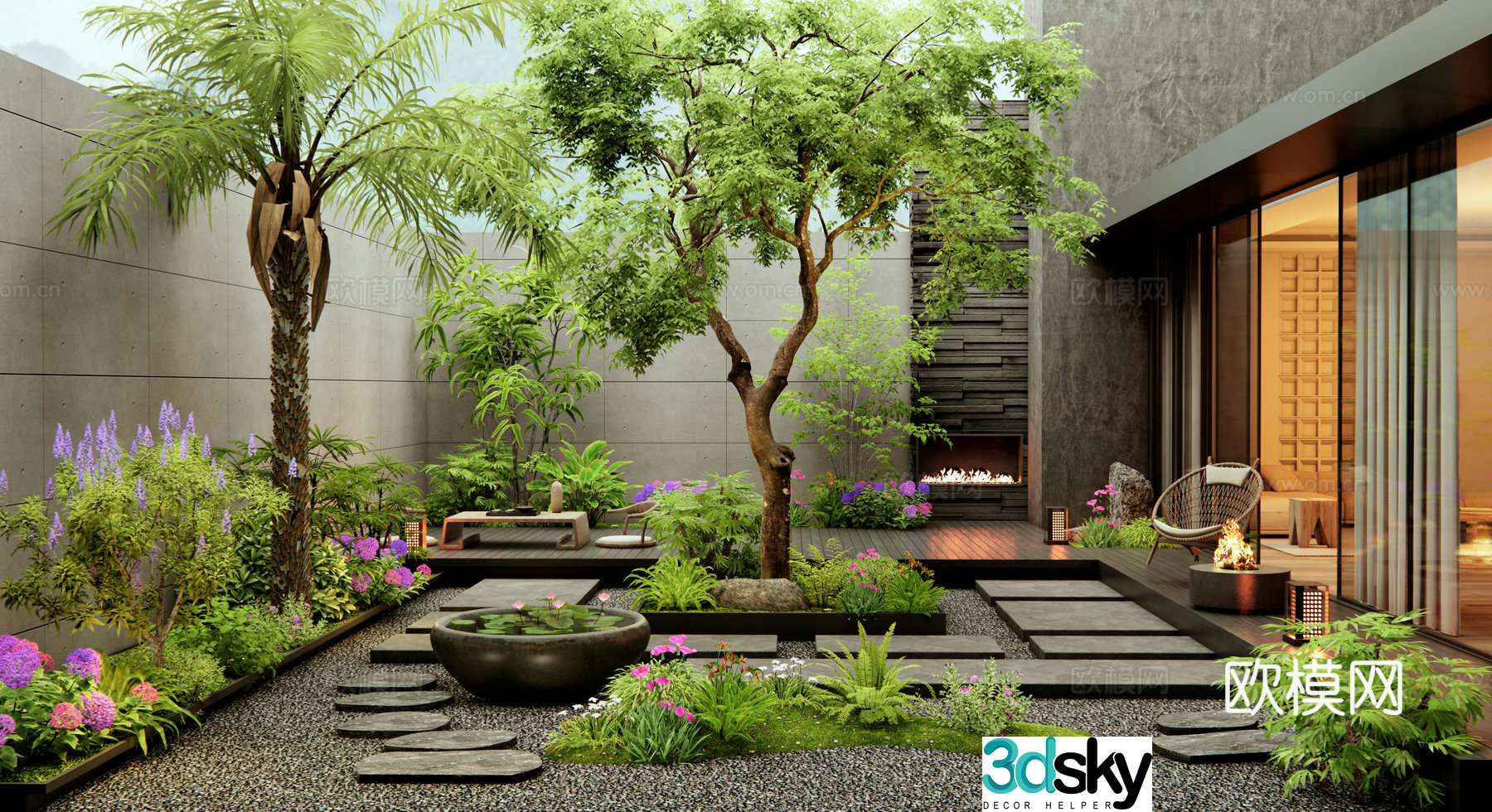 Modern villa courtyard garden plant landscaping flowers and plants landscape trees plant landscape 3d model