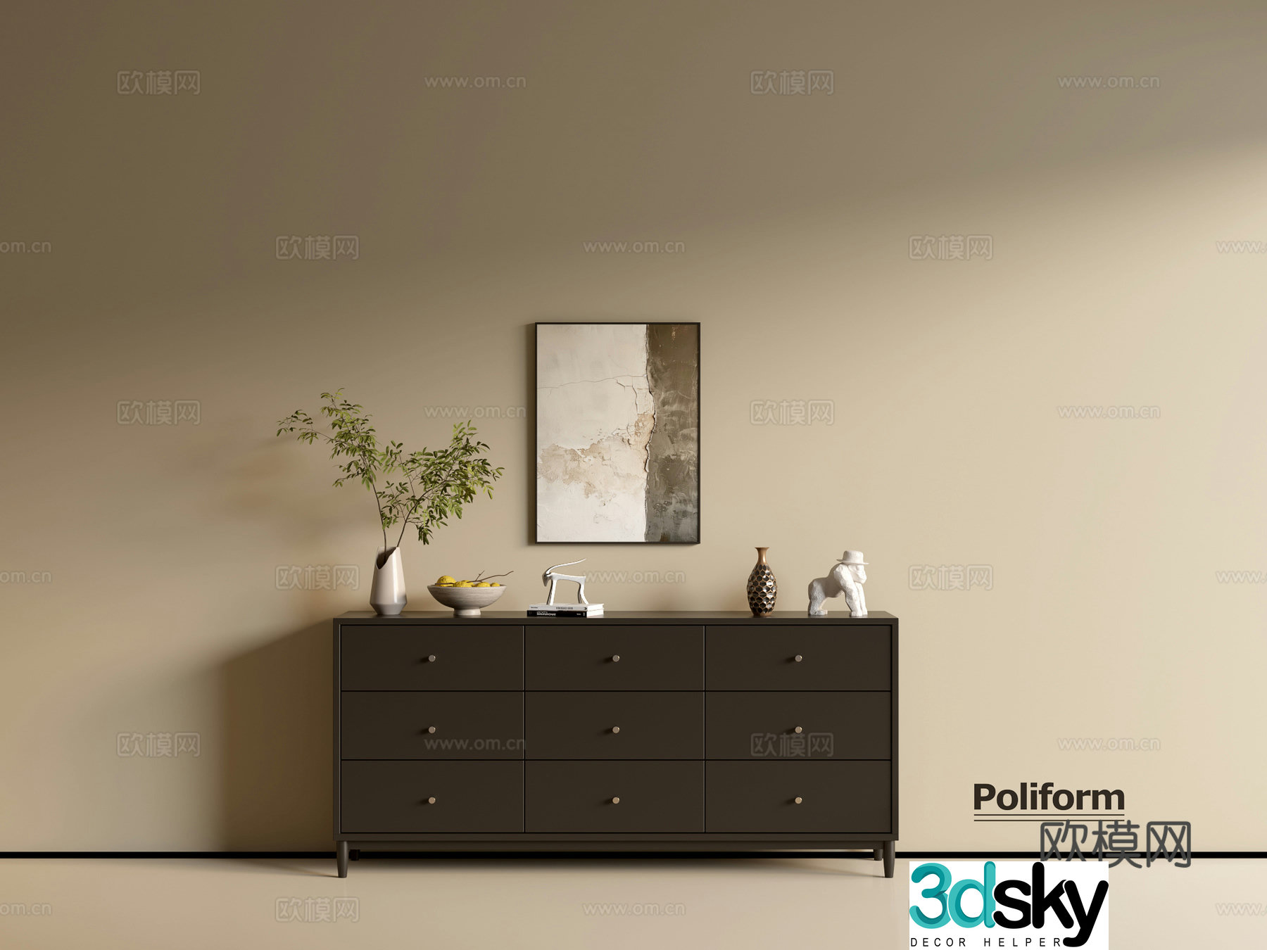 Modern black cabinet ins wind side cabinet chest cabinet low cabinet whole cabinet dining side cabinet balcony cabinet 3d model
