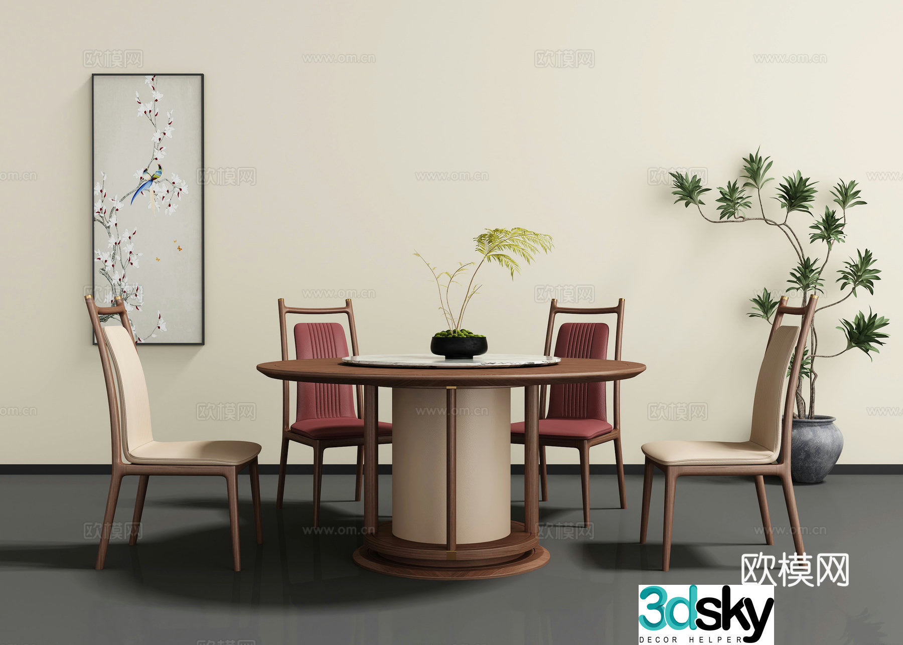 New Chinese dining table and chair 3D model