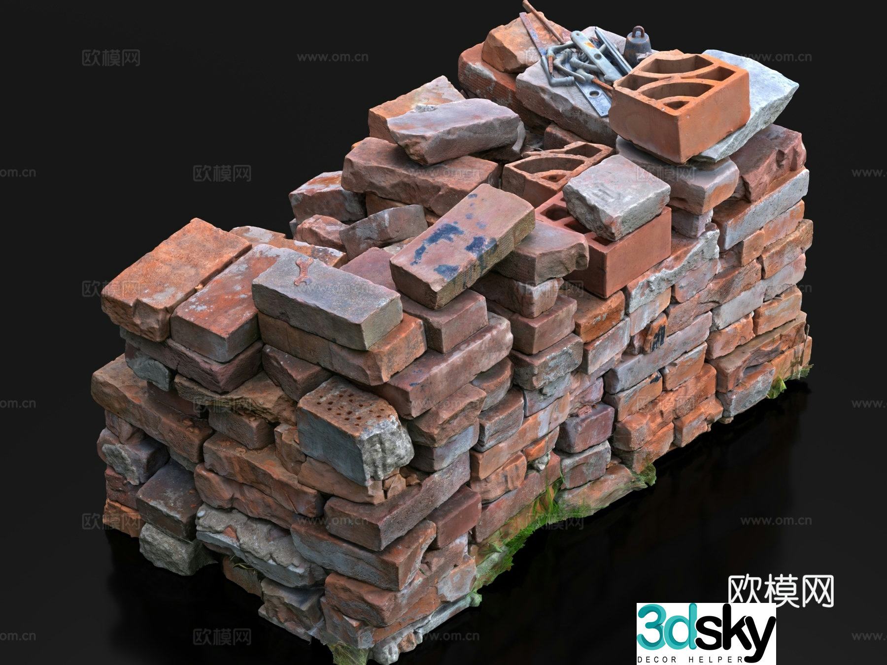 bricks brick pile waste brick pile bricks red brick pile 3d model