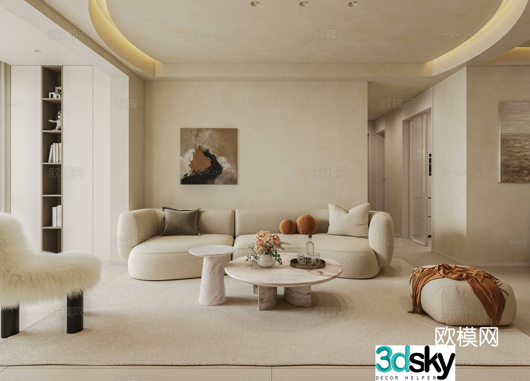 Creamy style simple living restaurant 3d model