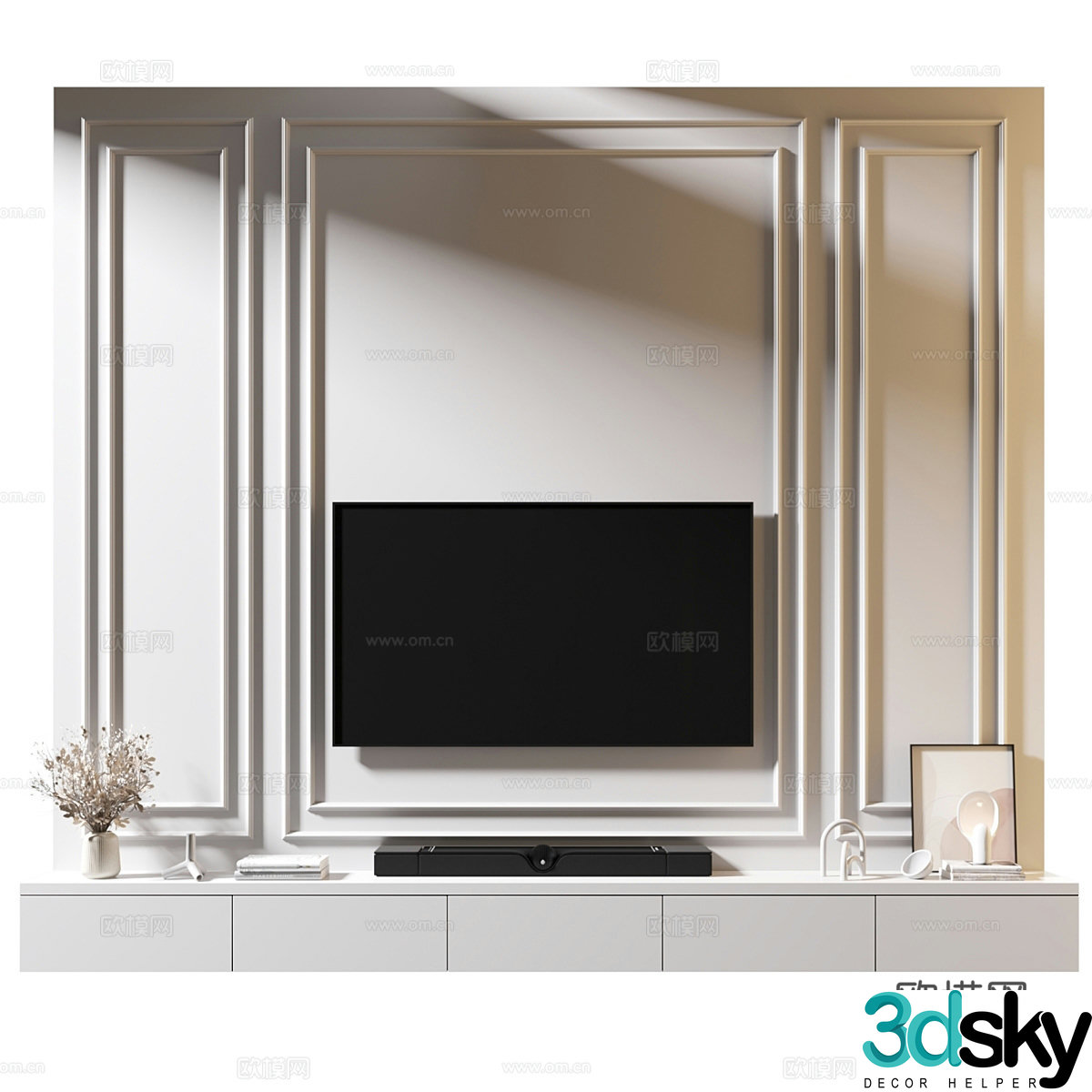 Modern Italian minimalist TV background wall 3d model