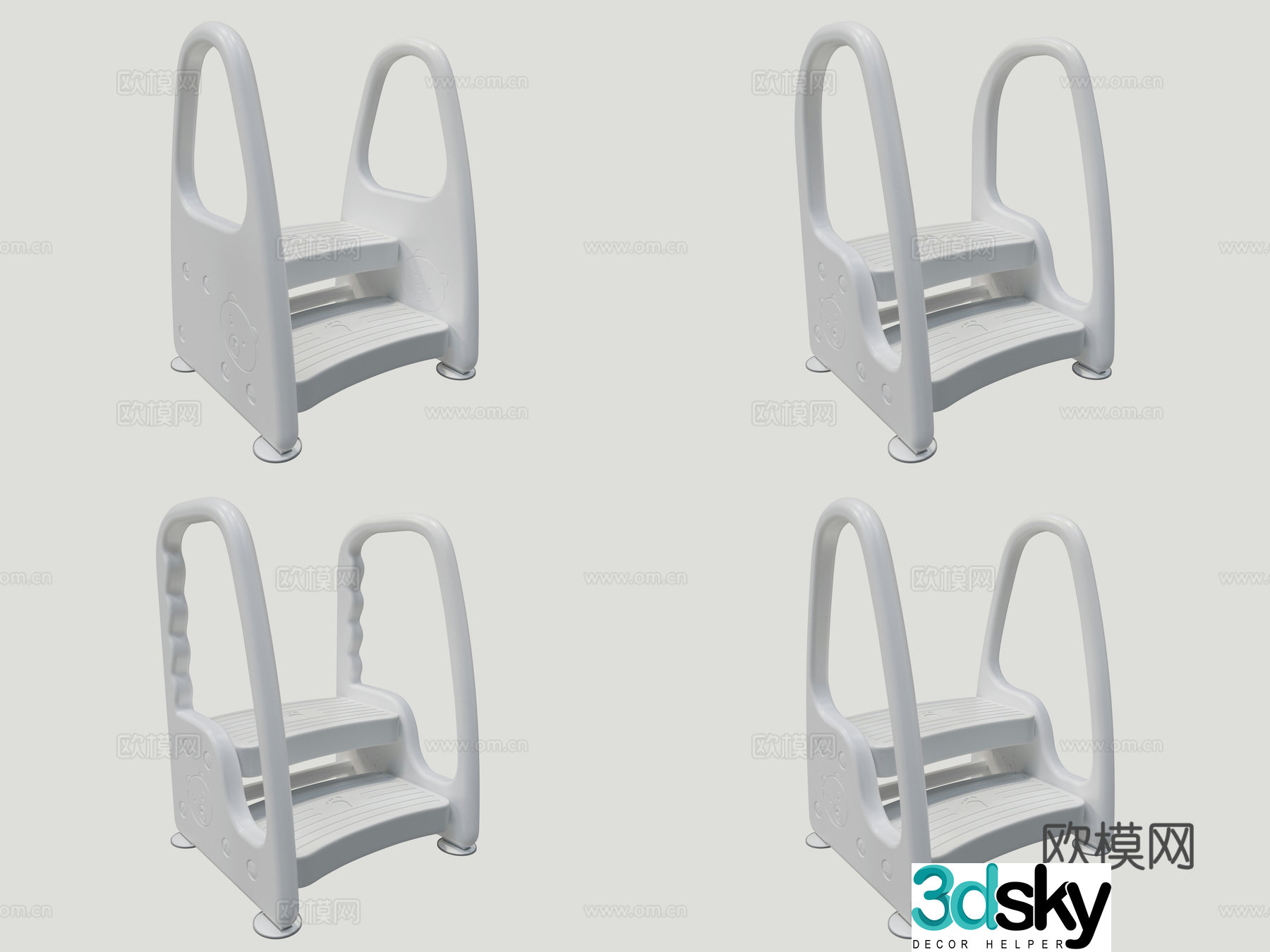 Children climbing high and supporting stool 3D model