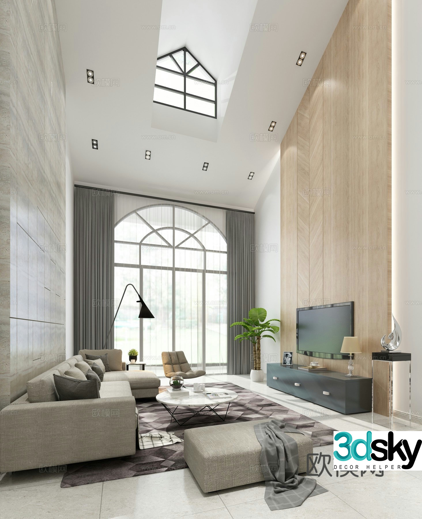 Modern living room modern dining room dining table chair chandeliers hanging paintings 3D model