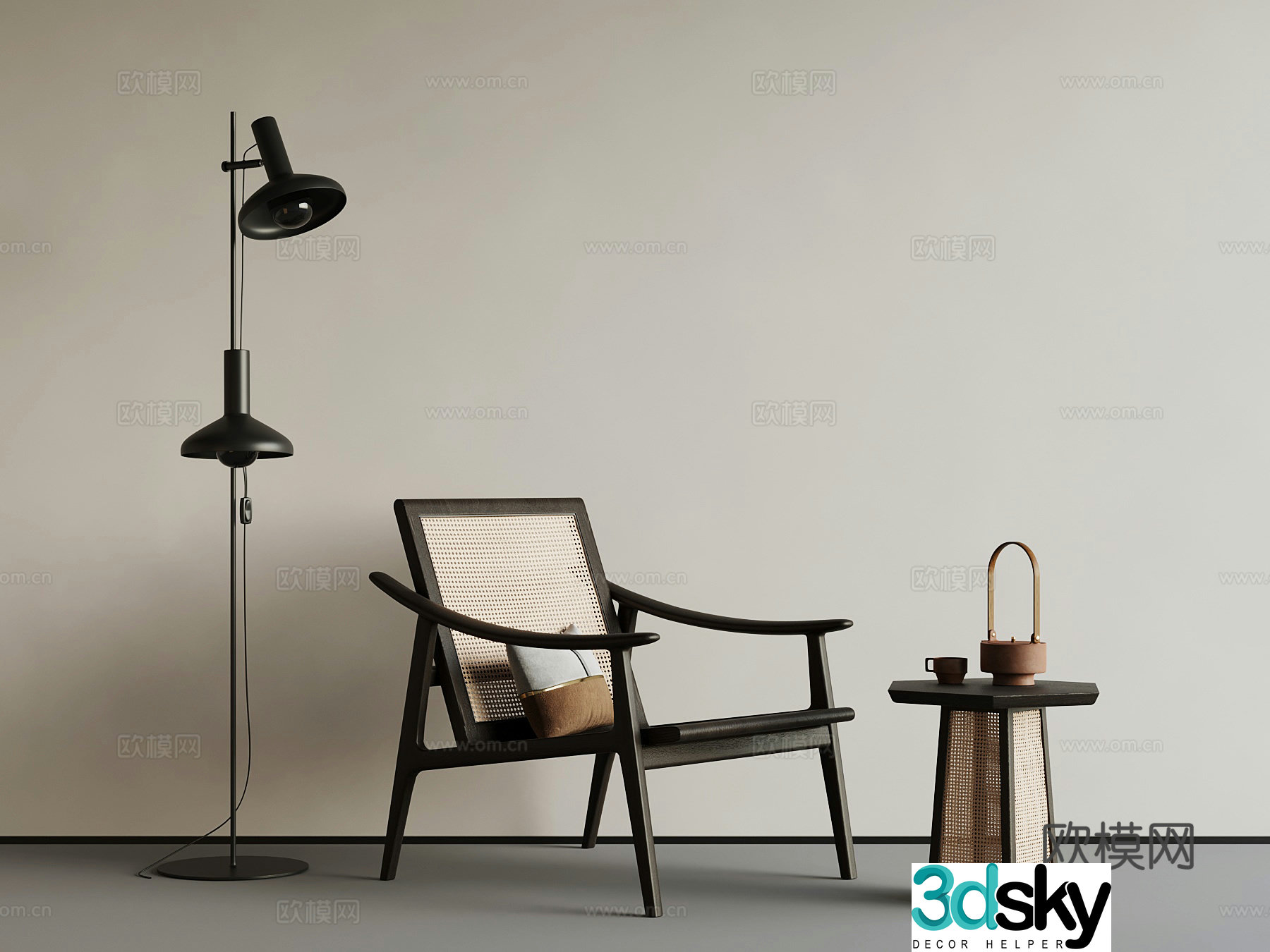 Middle-aged leisure chair side table floor lamp 3d model
