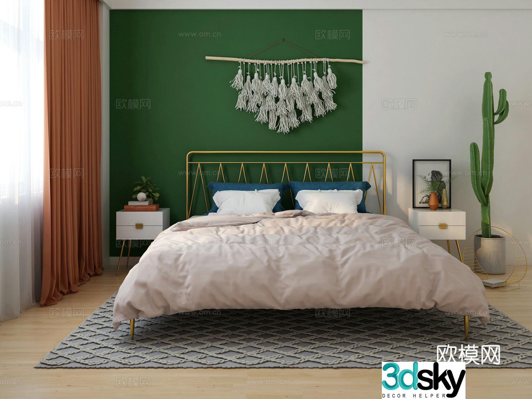 Modern bedroom Double bed nightstand modern furniture combination shelf 3d model