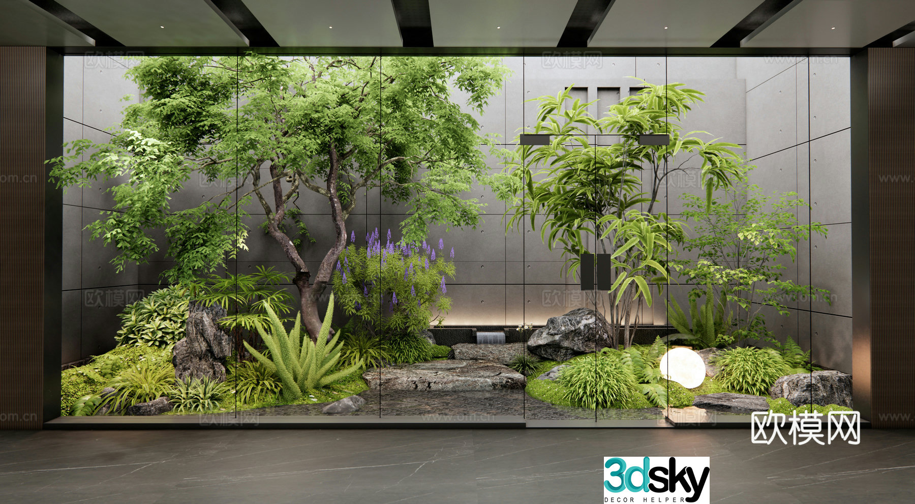 Modern patio landscape Indoor landscape Garden sketch Plant combination Waterscape Plant pile 3d model