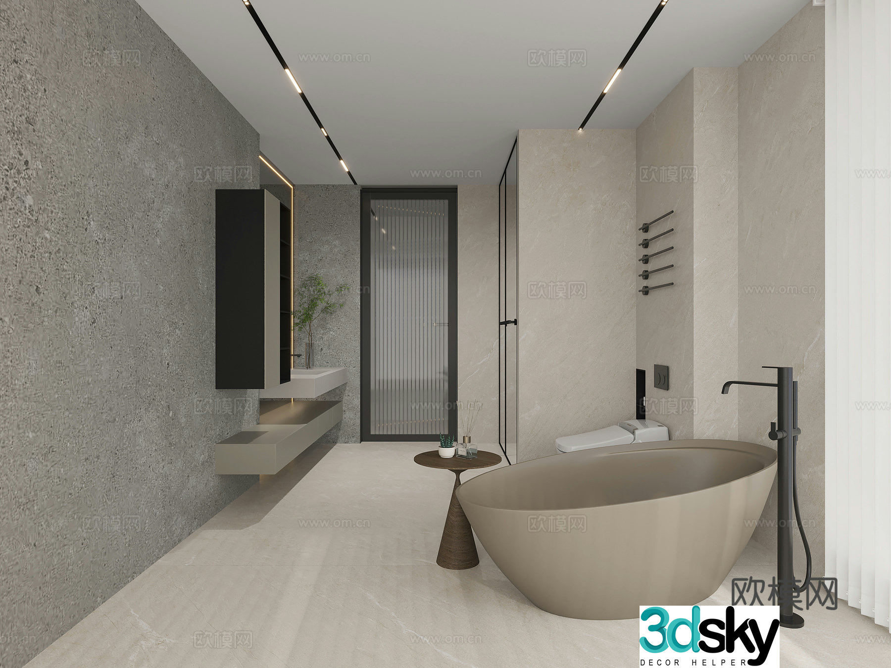 Modern minimalist bathroom dry and wet bathroom 3D model