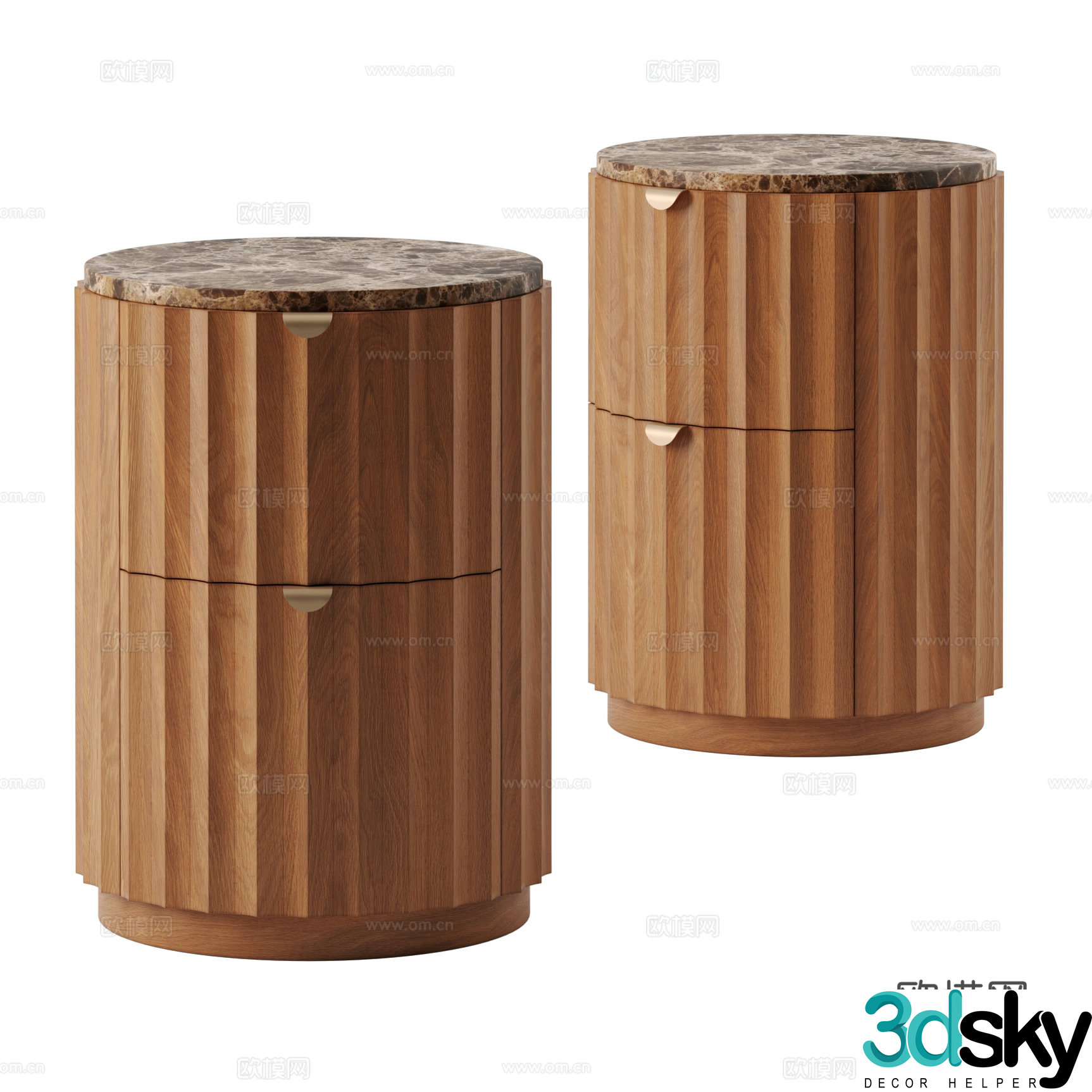 New Chinese style medieval solid wood round bedside table 3D model
