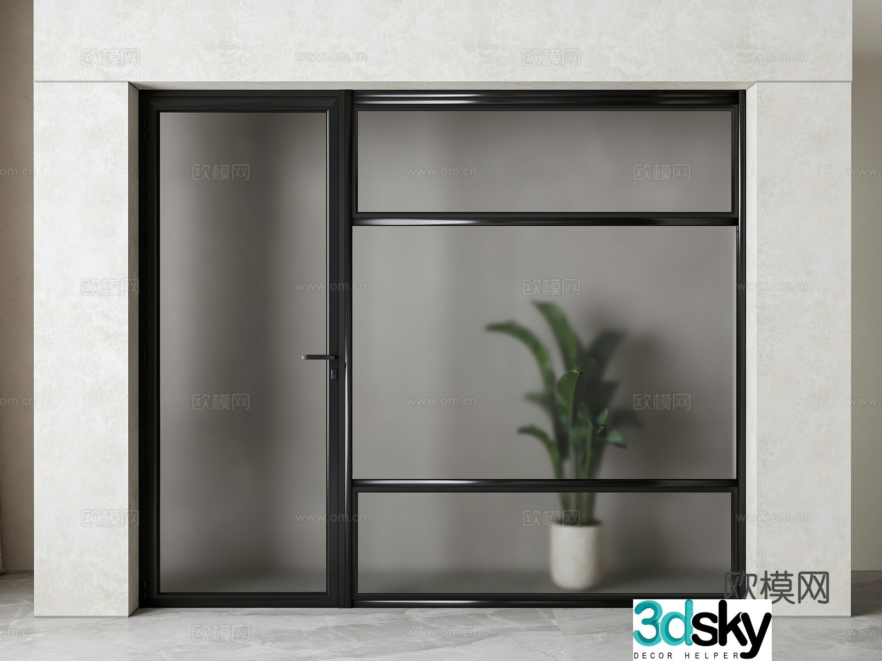 Modern frosted glass door 3d model
