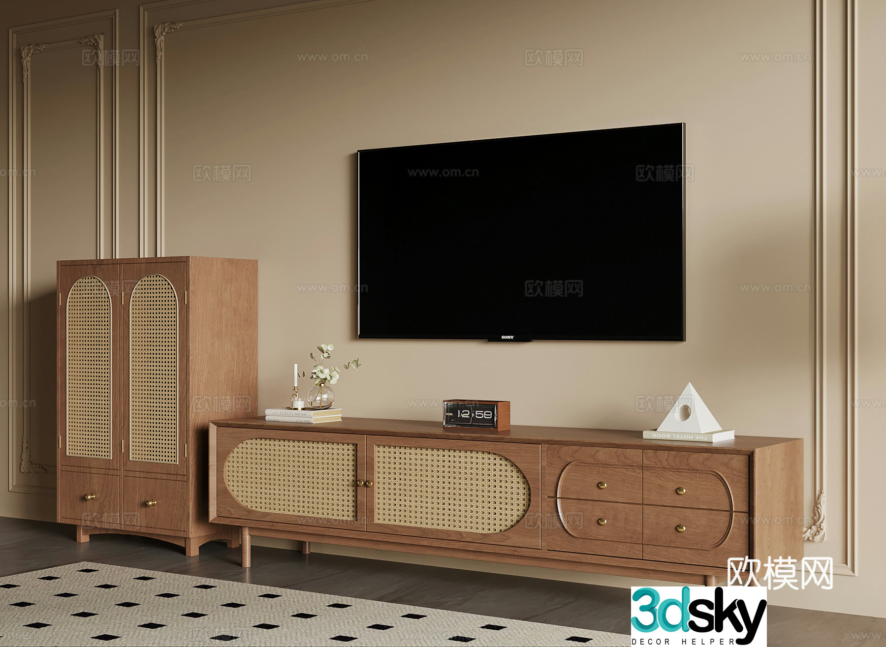 TV cabinet French medieval TV cabinet carpet 3d model